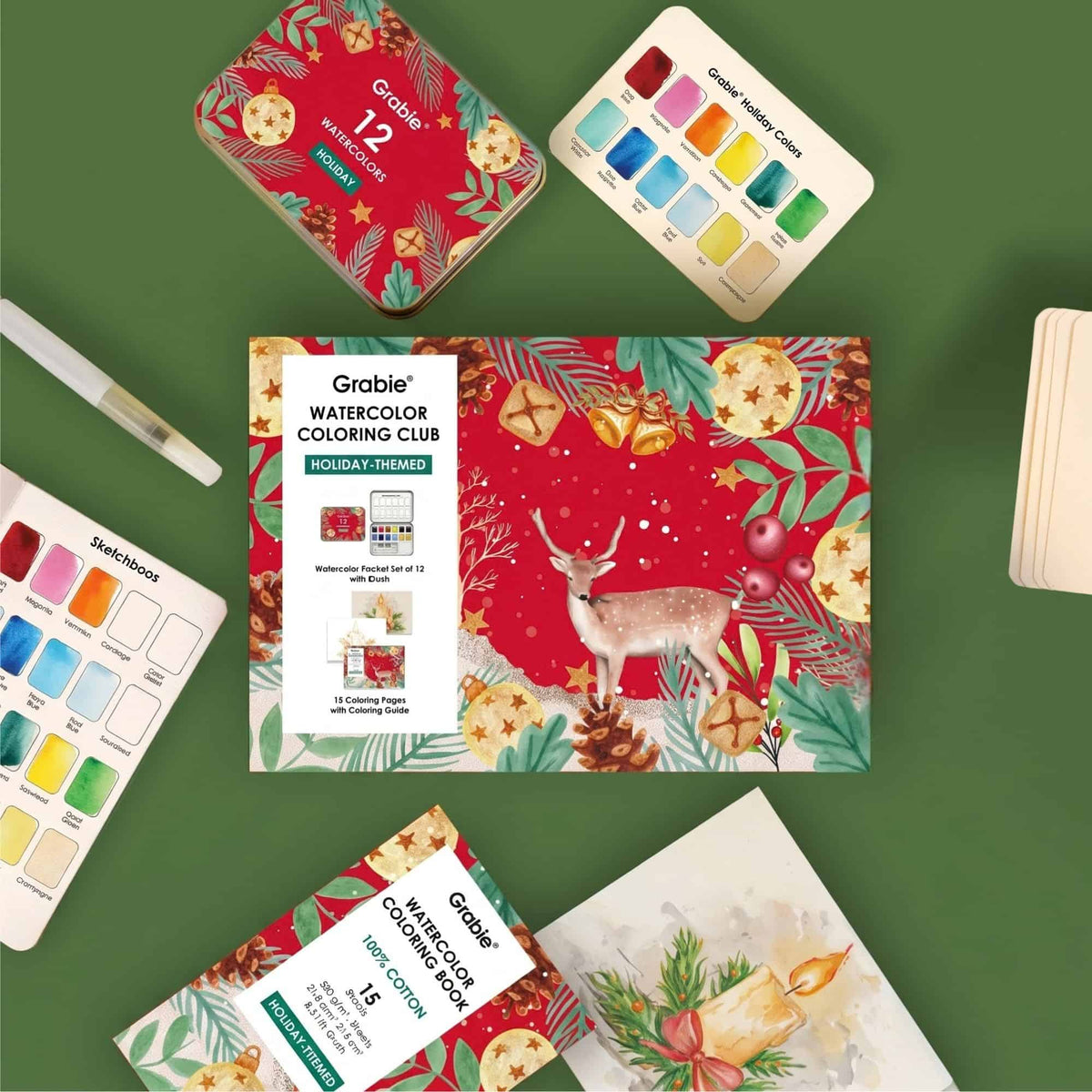Grabie Coloring Club - Kit Acuarelas Navidad Libreta y Libro