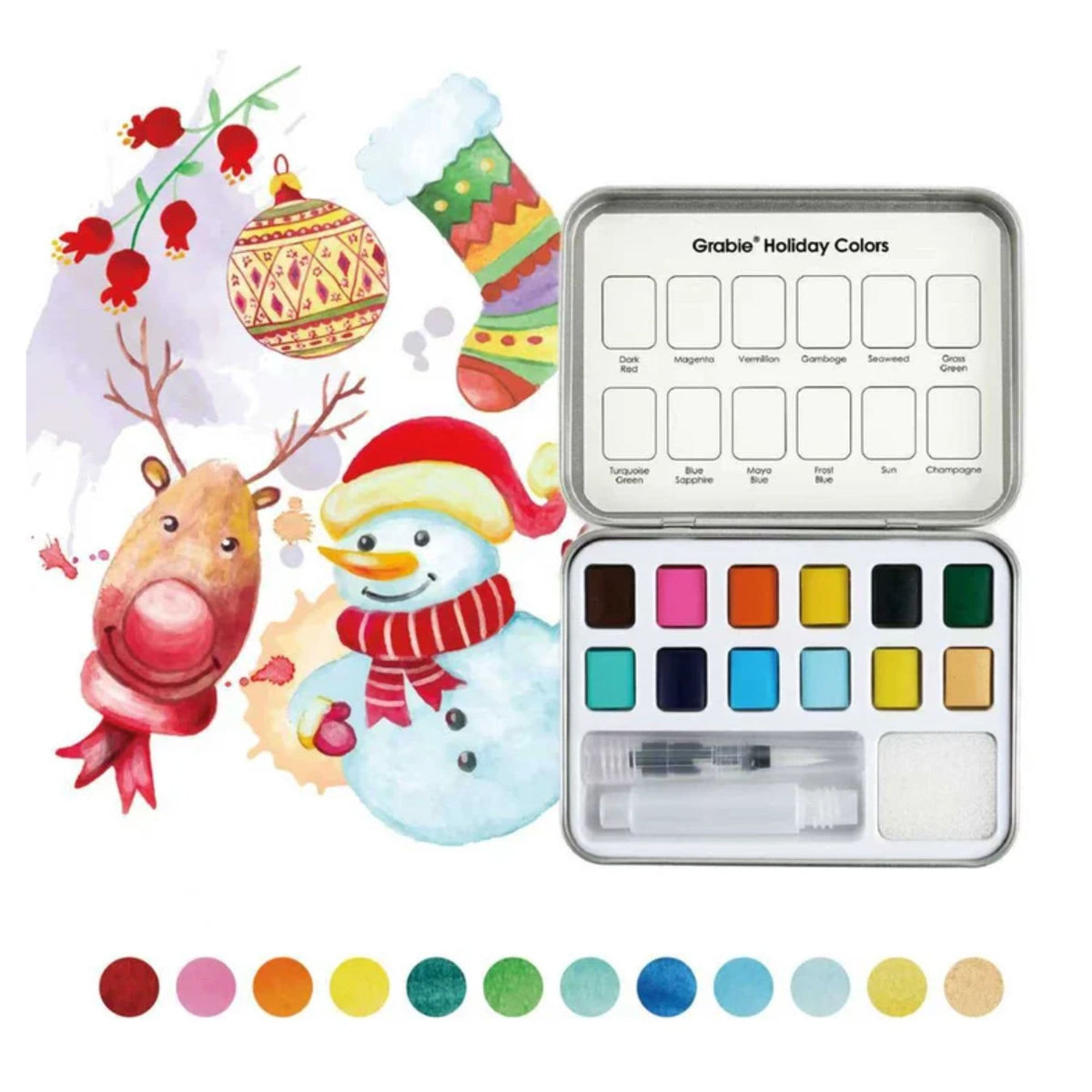 Grabie Coloring Club - Kit Acuarelas Navidad Libreta y Libro