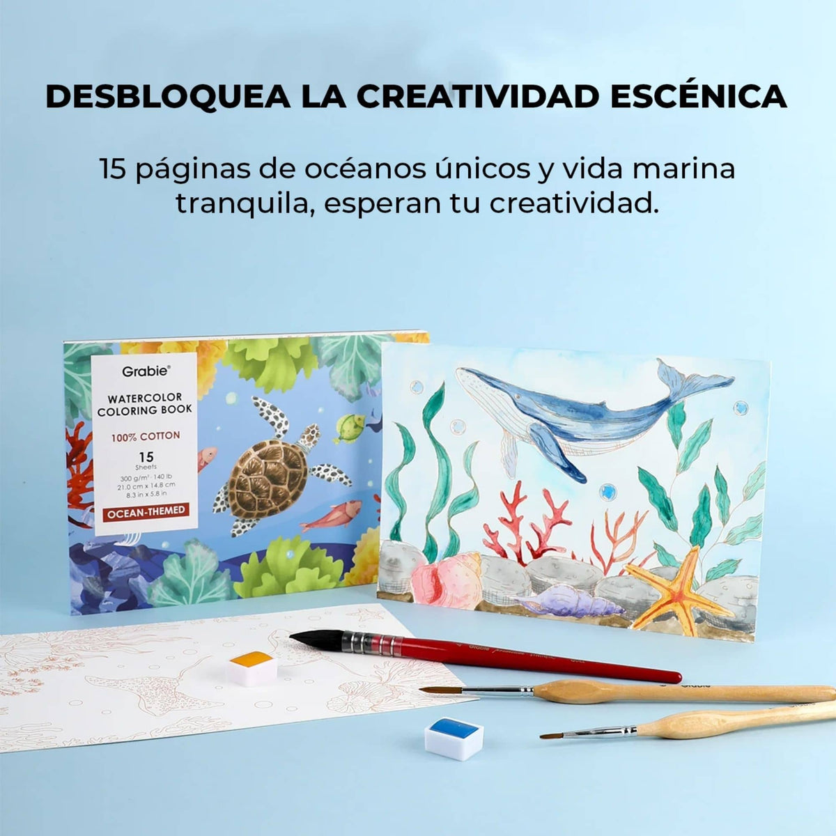 Grabie Coloring Club - Kit Acuarelas Ocean Libreta y Libro