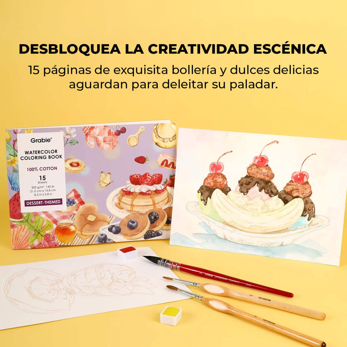 Grabie - Libro para Colorear Acuarela 100% Algodón Dessert