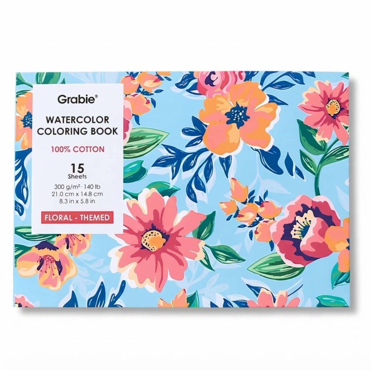 Grabie - Libro para Colorear Acuarela 100% Algodón Floral