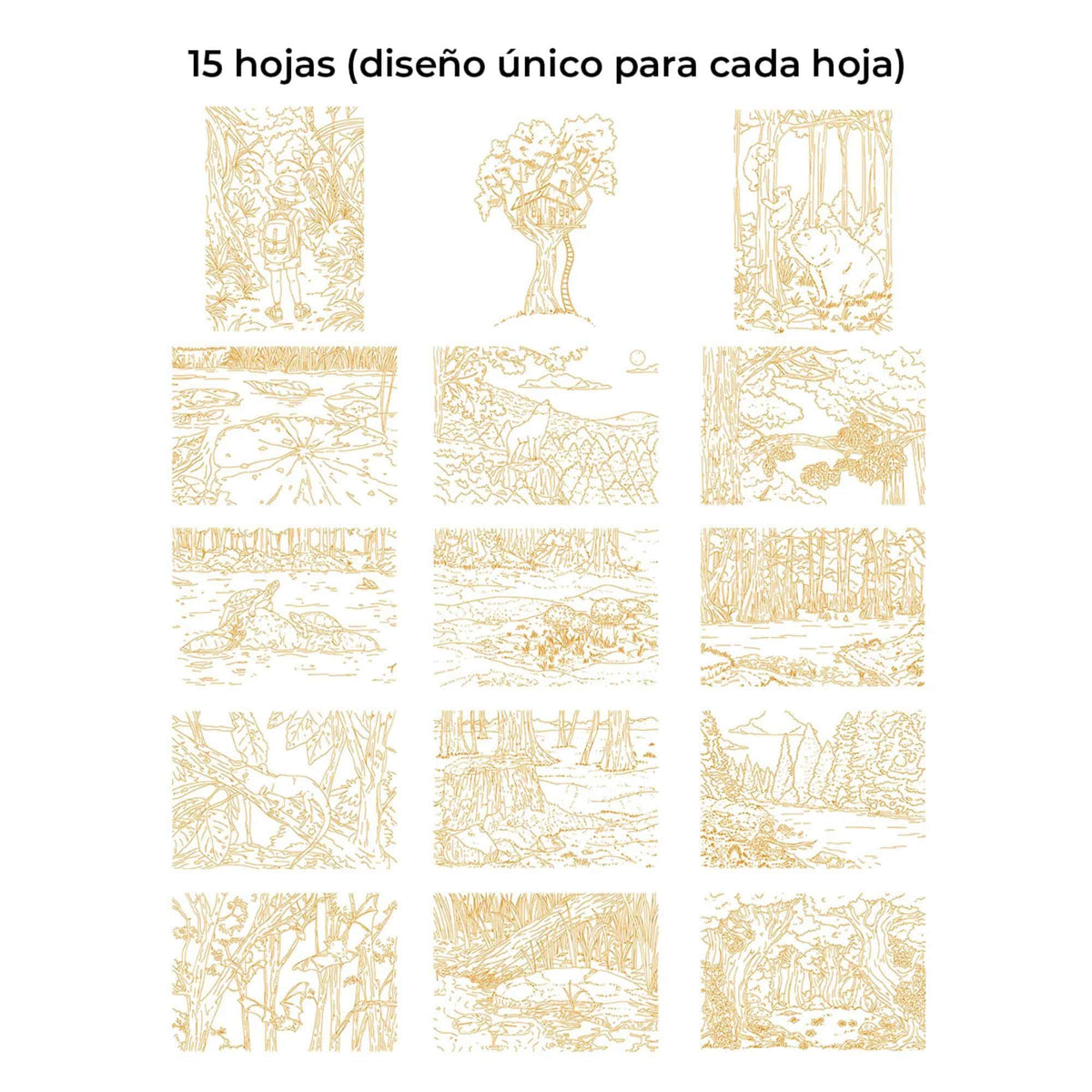 Grabie - Libro para Colorear Acuarela 100% Algodón Forest