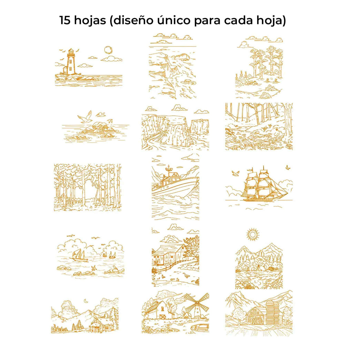 Grabie - Libro para Colorear Acuarela 100% Algodón Landscape