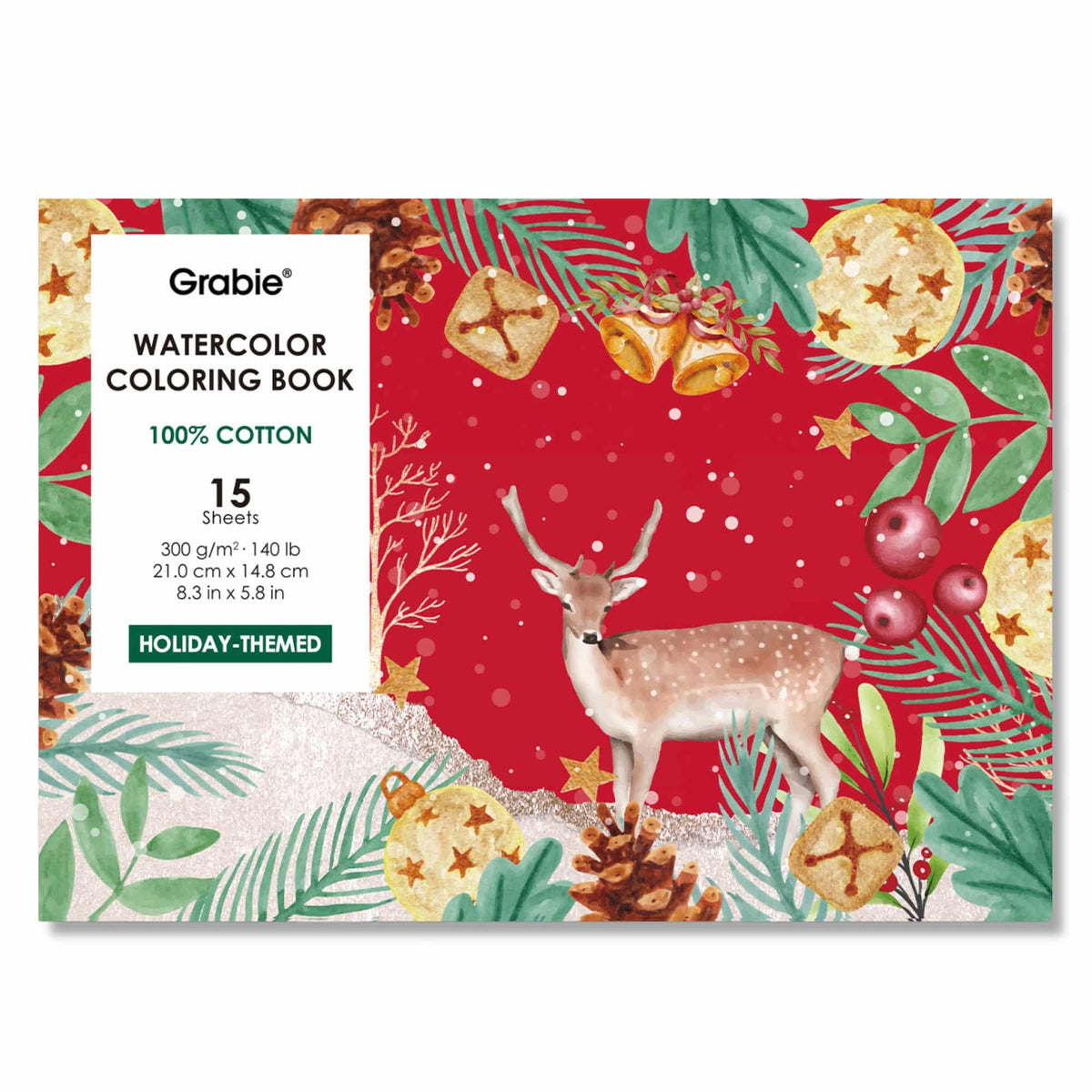 Grabie - Libro para Colorear Acuarela 100% Algodón Navidad