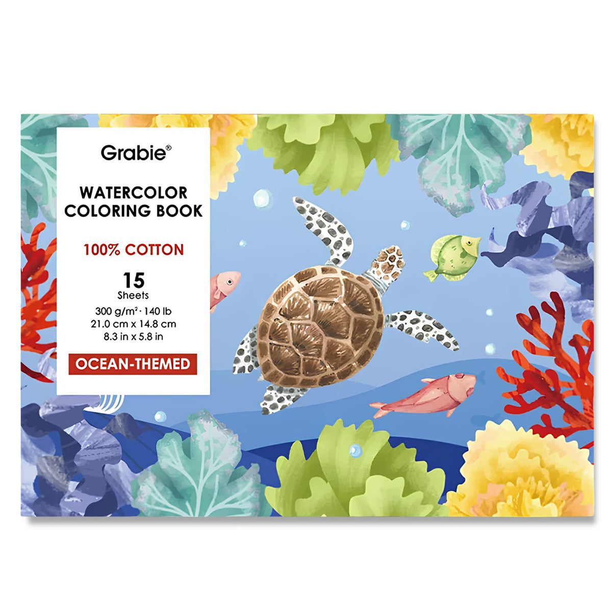 Grabie - Libro para Colorear Acuarela 100% Algodón Ocean