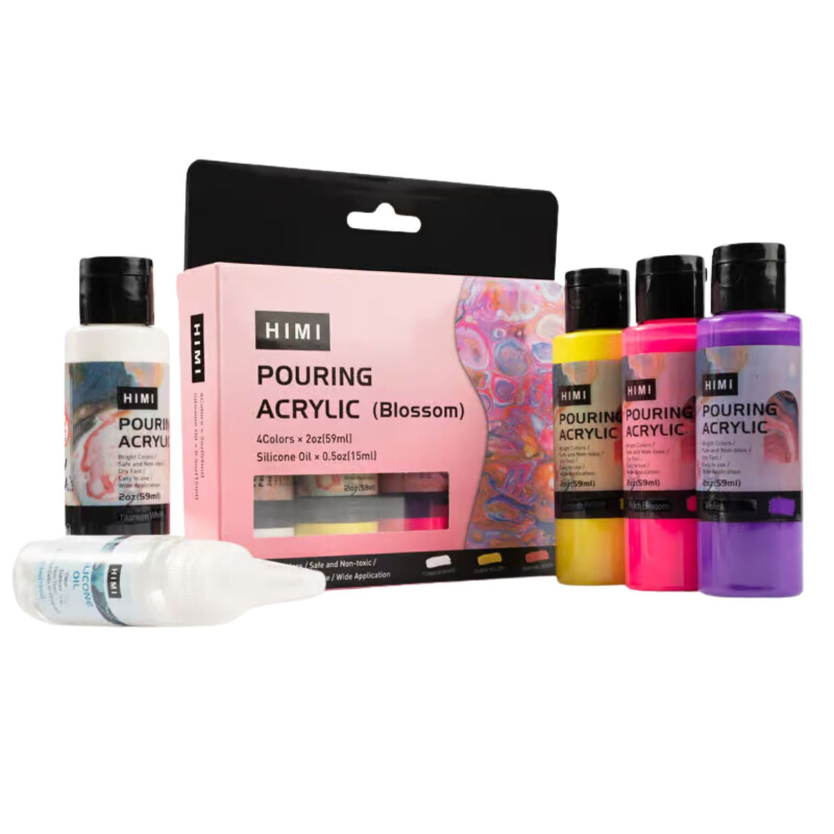 Himi - Kit Pinturas Acrílicas Pouring 4 Colores 59 ml y Silicona, Blossom
