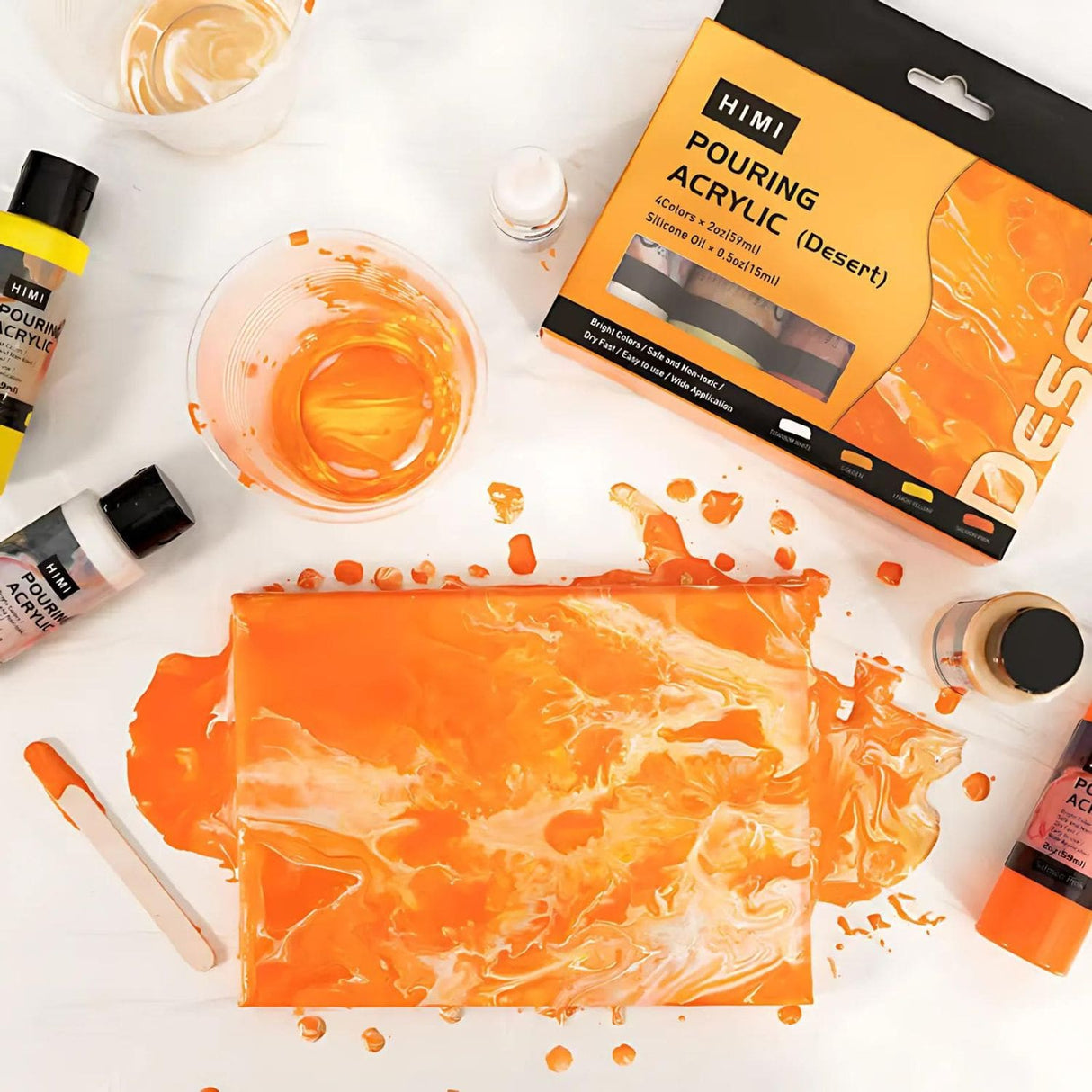 Himi - Kit Pinturas Acrílicas Pouring 4 Colores 59 ml y Silicona, Desert
