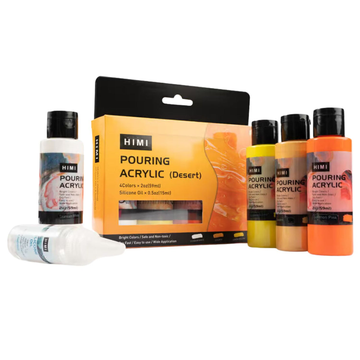 Himi - Kit Pinturas Acrílicas Pouring 4 Colores 59 ml y Silicona, Desert