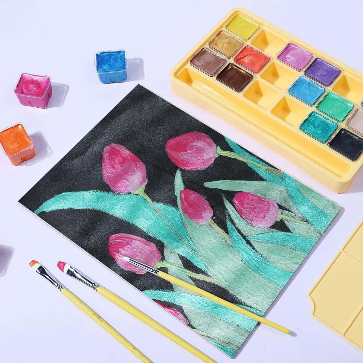 Himi - Set 18 Gouache Potes 30 g Estuche Amarillo Colores Metálicos