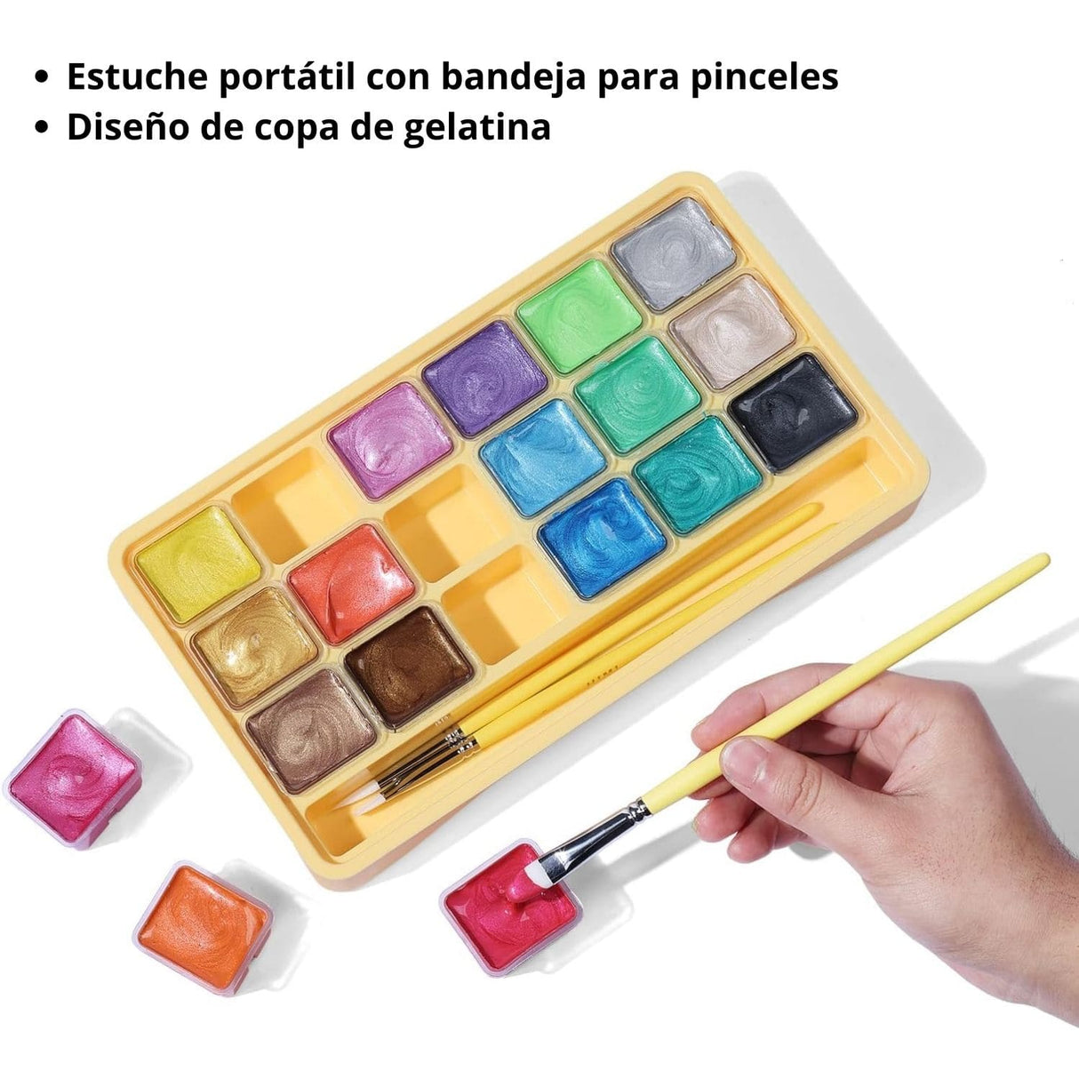 Himi - Set 18 Gouache Potes 30 g Estuche Amarillo Colores Metálicos