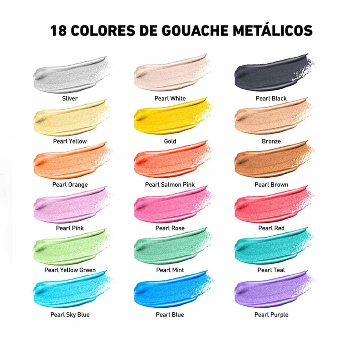 Himi - Set 18 Gouache Potes 30 g Estuche Amarillo Colores Metálicos