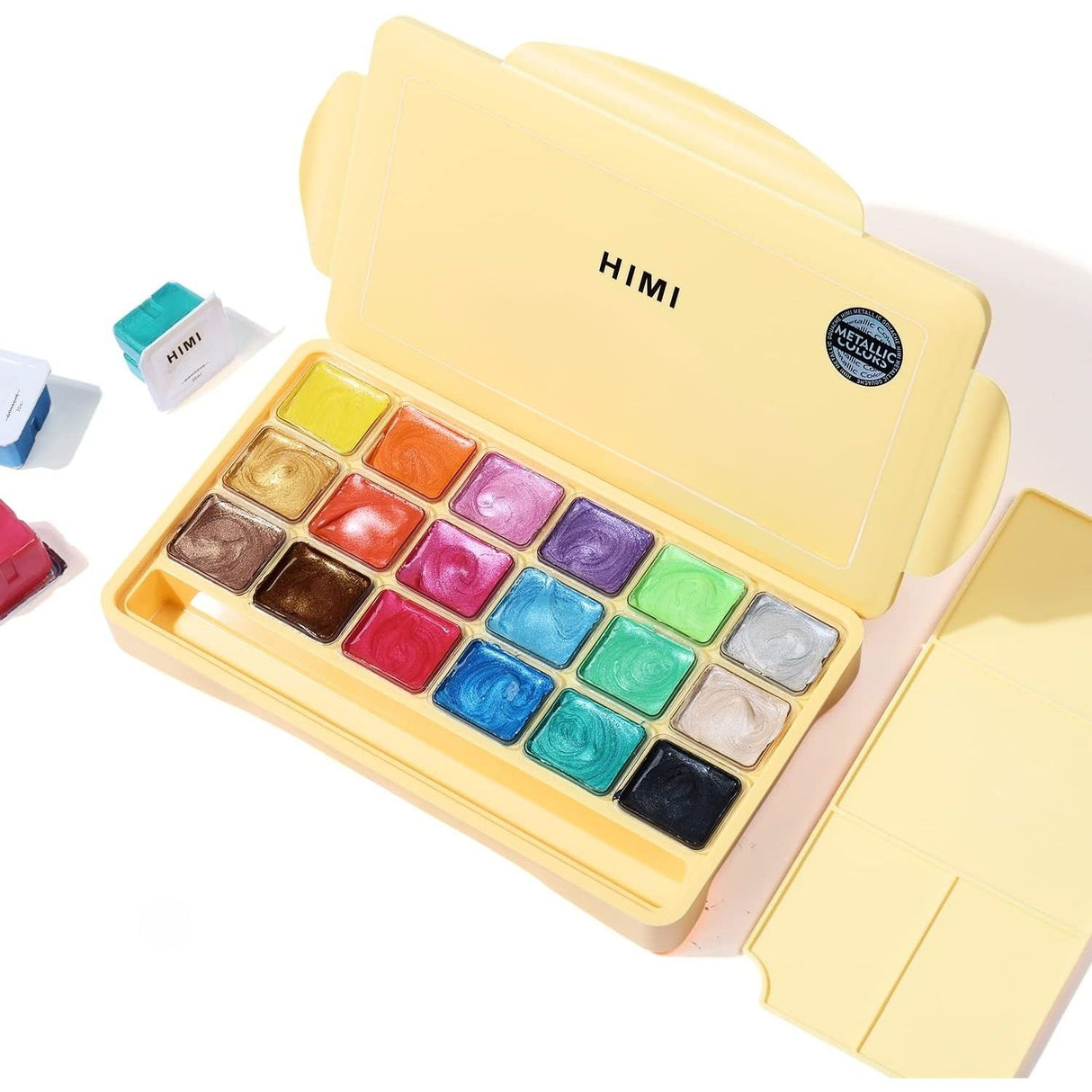 Himi - Set 18 Gouache Potes 30 g Estuche Amarillo Colores Metálicos