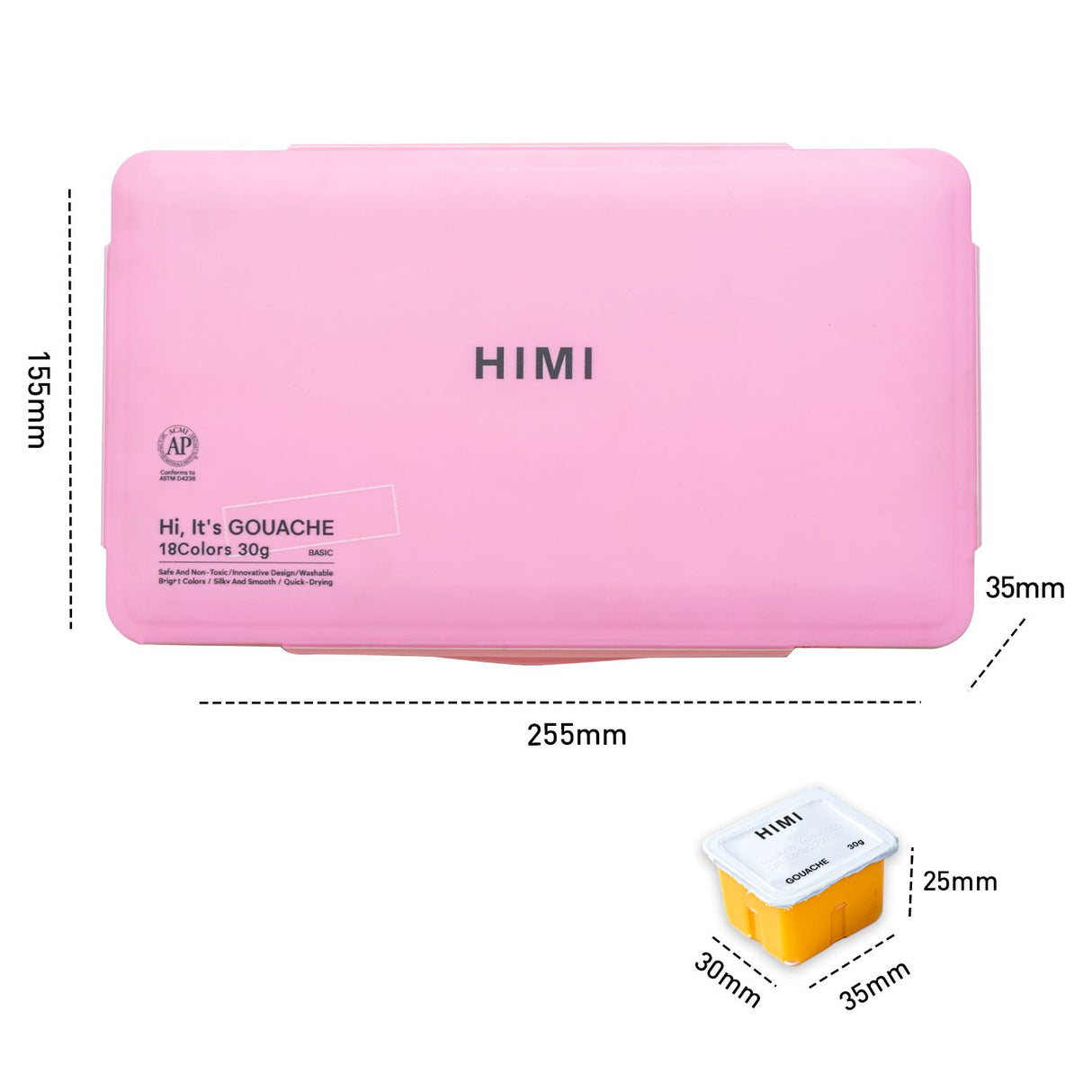 Himi - Set 18 Gouache Potes 30 g Estuche Rosado y Pinceles