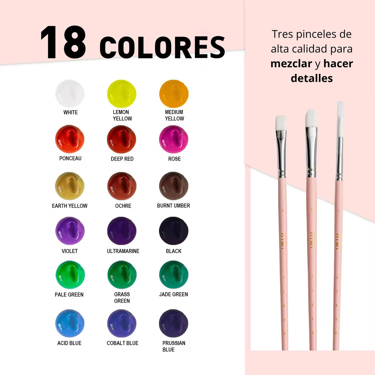 Himi - Set 18 Gouache Potes 30 g Estuche Rosado y Pinceles