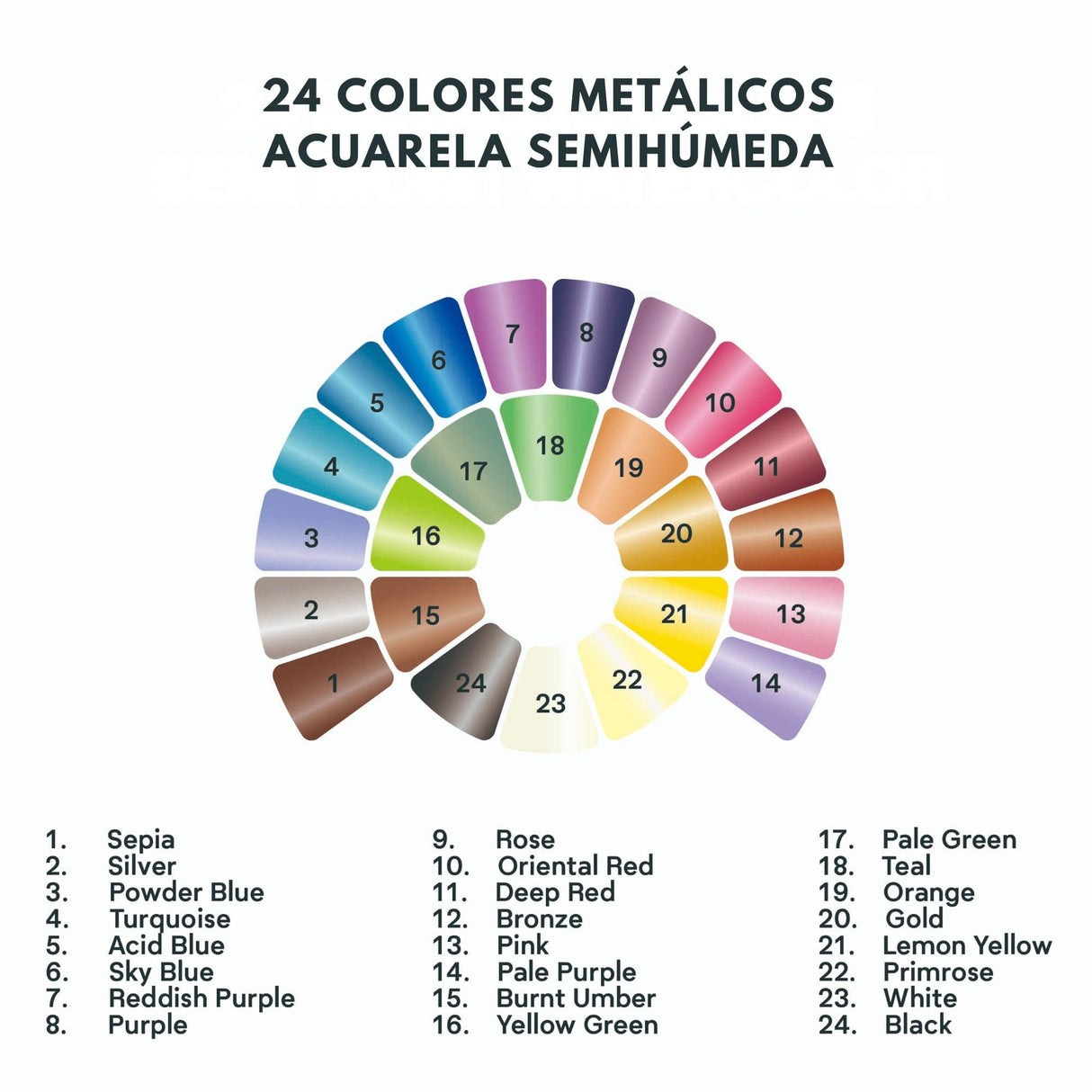 Himi - Set 24 Acuarelas Metálicas en Pastilla Estuche Amarillo