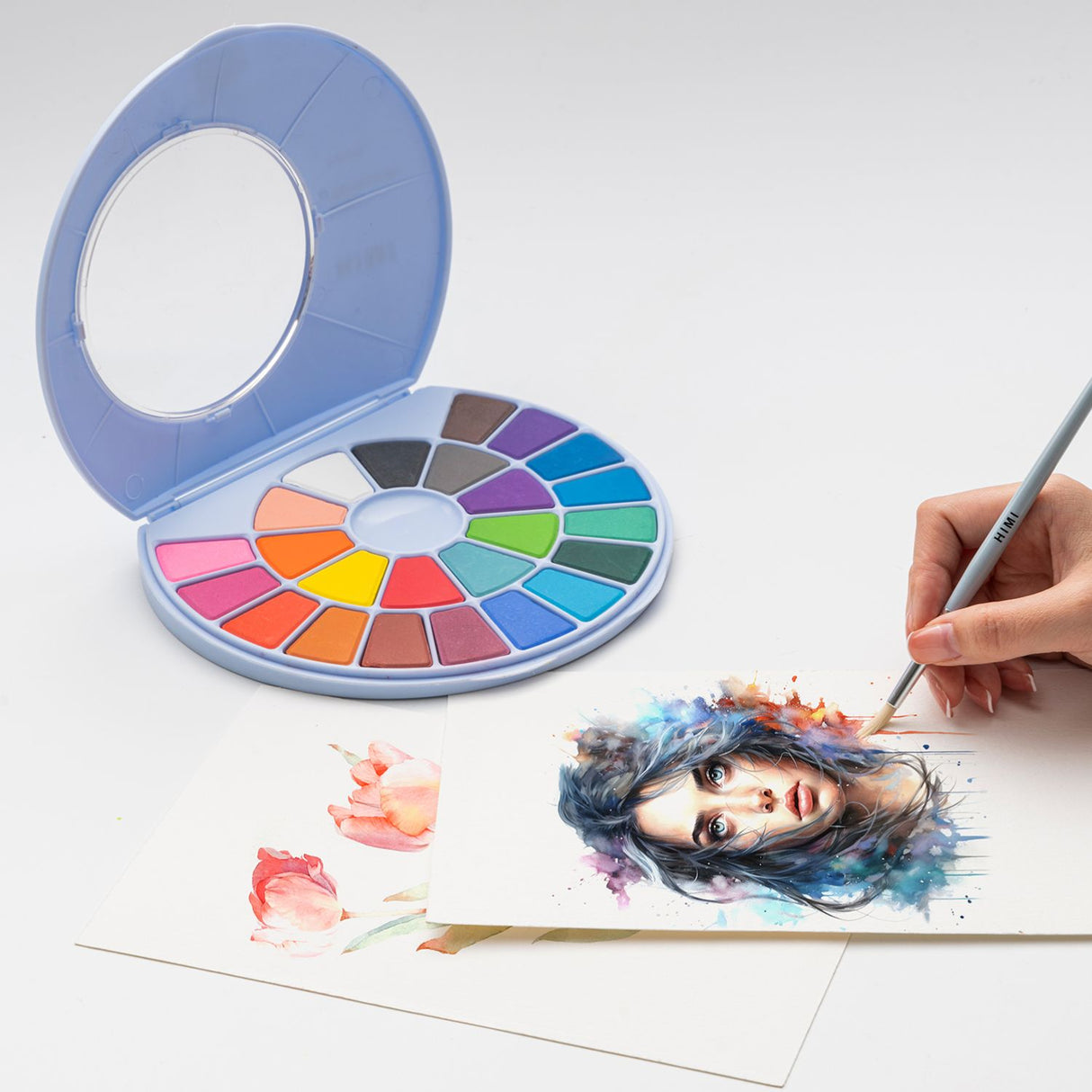 Himi - Set 24 Acuarelas en Pastilla Estuche Celeste