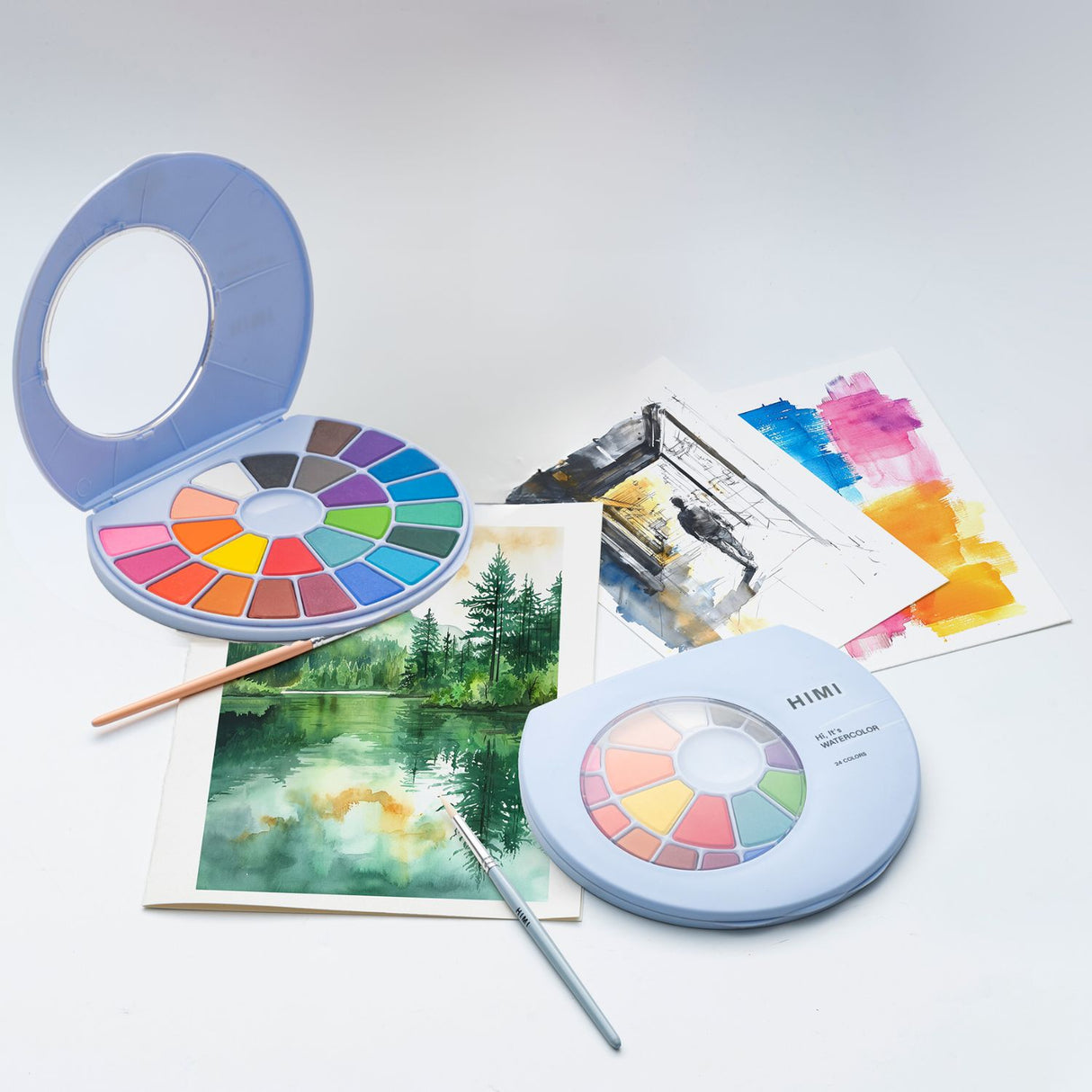 Himi - Set 24 Acuarelas en Pastilla Estuche Celeste