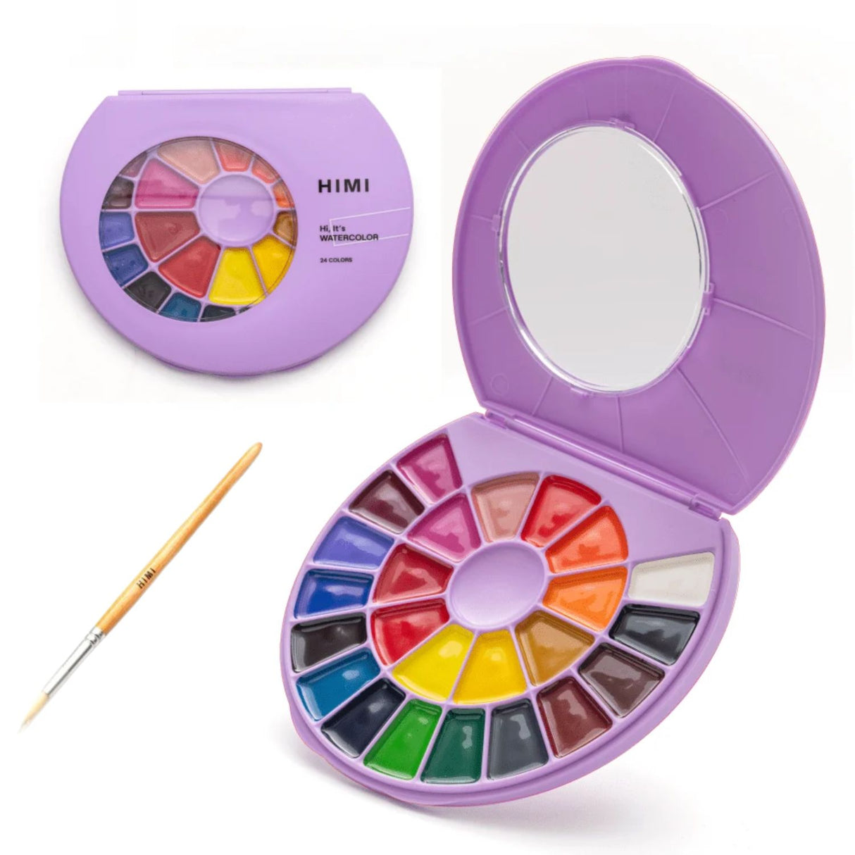 Himi - Set 24 Acuarelas Semi Húmedas en Pastilla Estuche Lila