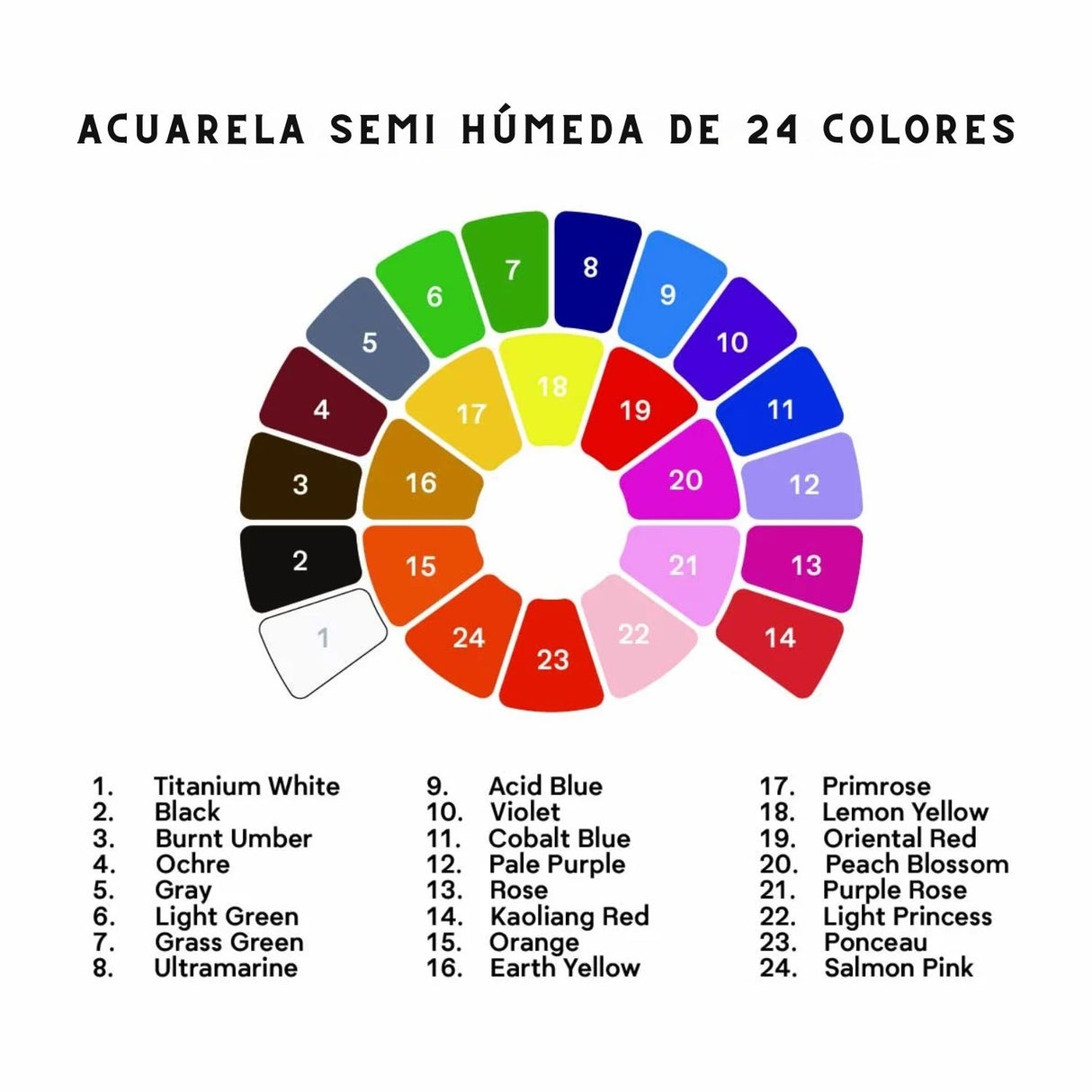 Himi - Set 24 Acuarelas Semi Húmedas en Pastilla Estuche Lila