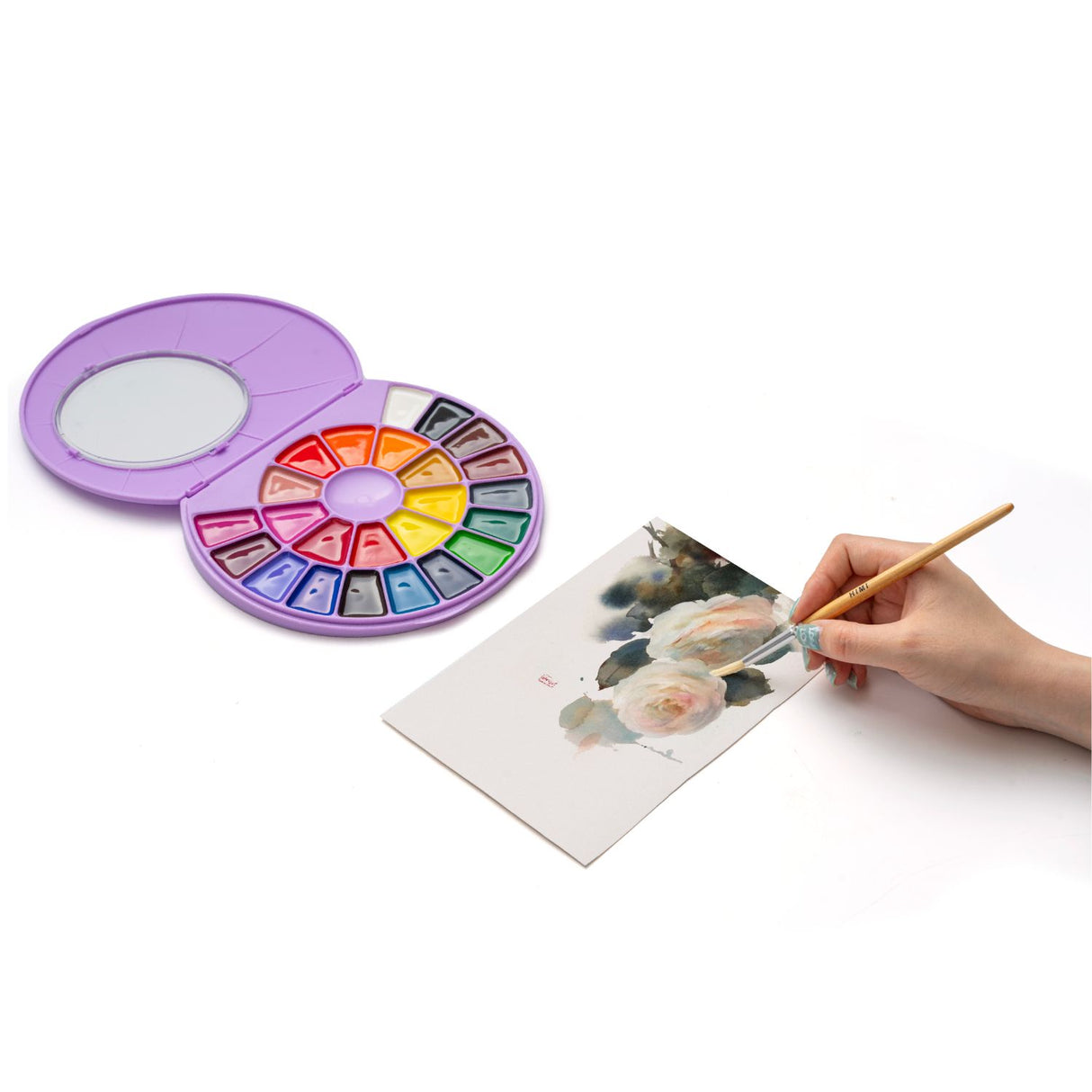 Himi - Set 24 Acuarelas Semi Húmedas en Pastilla Estuche Lila
