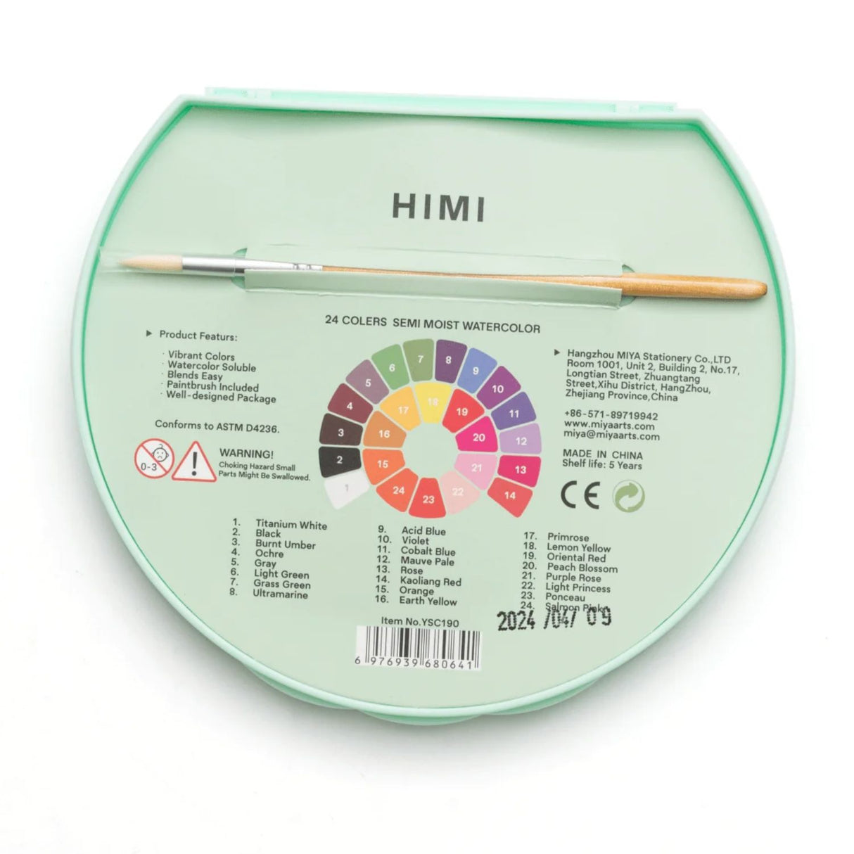 Himi - Set 24 Acuarelas Semi Húmedas en Pastilla Estuche Verde