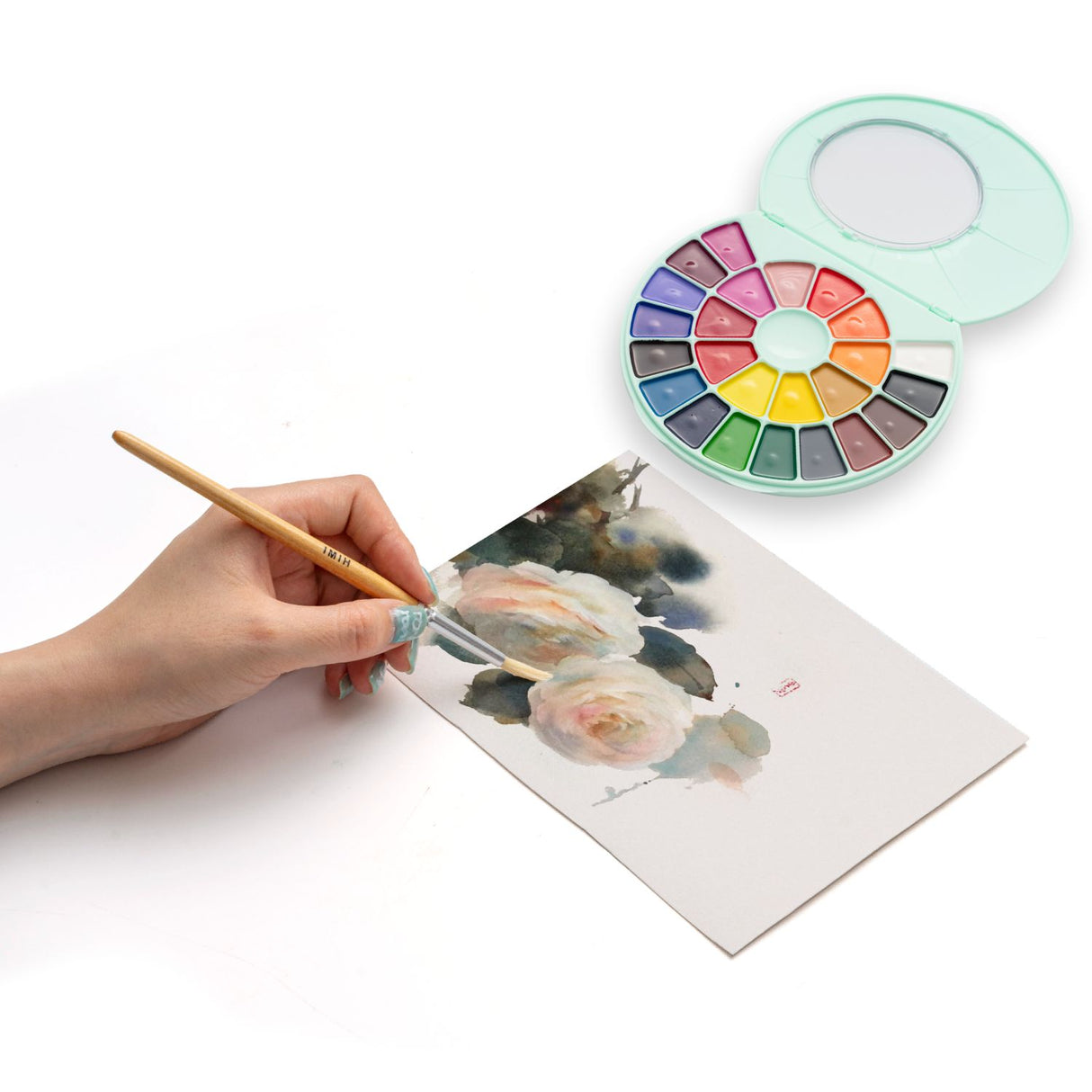 Himi - Set 24 Acuarelas Semi Húmedas en Pastilla Estuche Verde