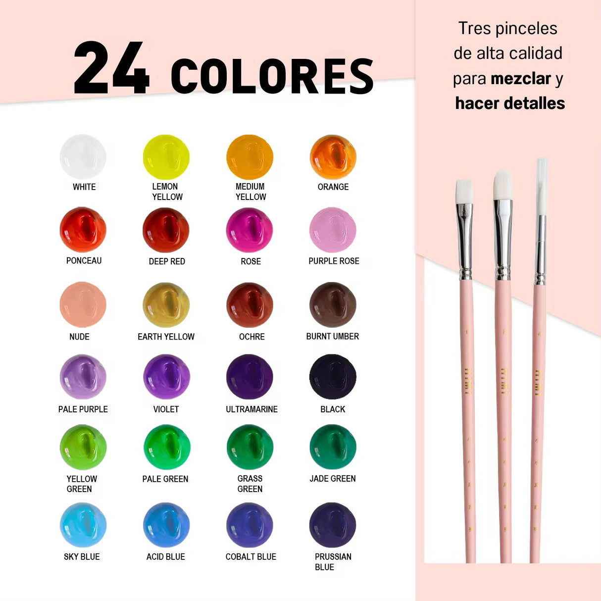 Himi - Set 24 Gouache Potes 30 g Estuche Rosado y 3 Pinceles
