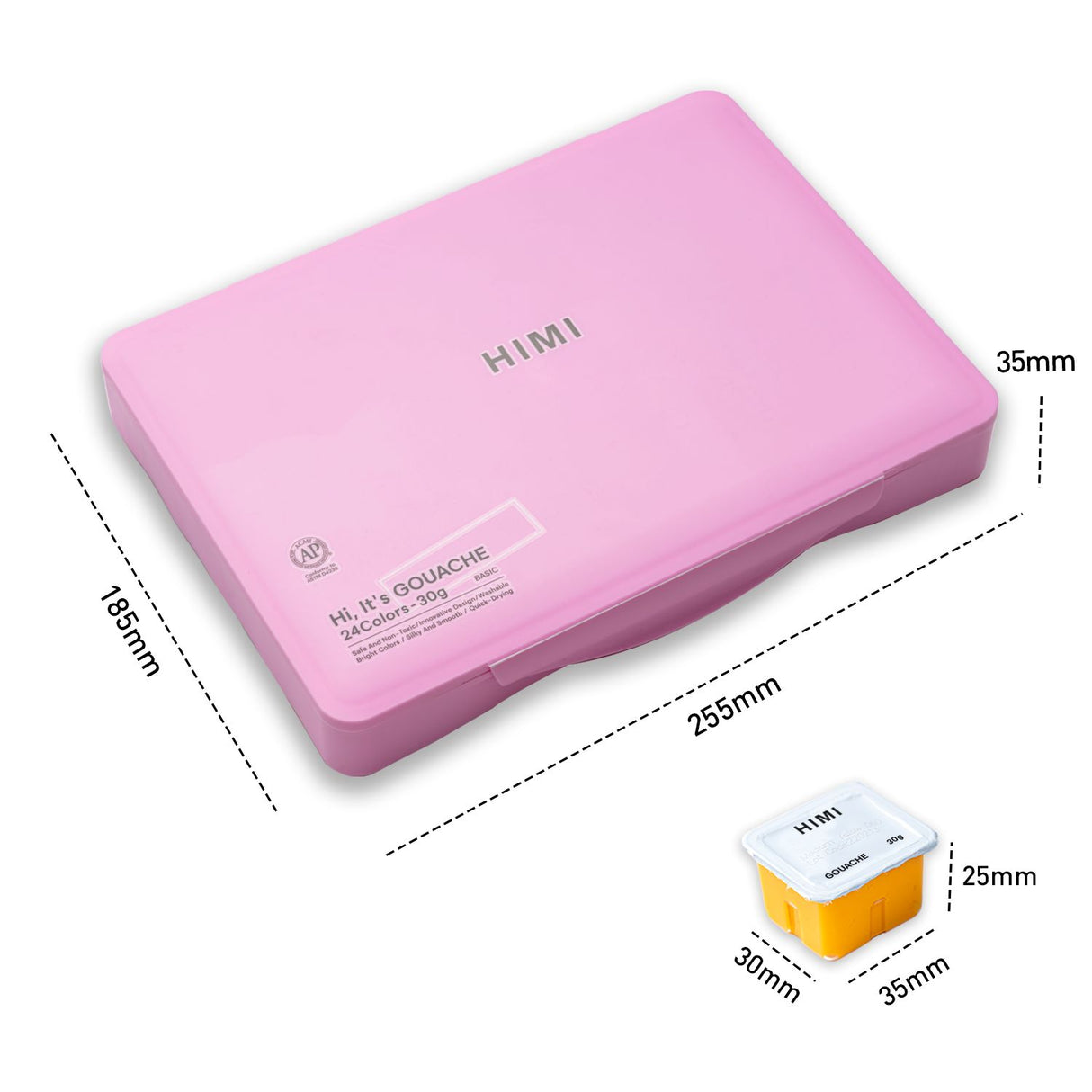 Himi - Set 24 Gouache Potes 30 g Estuche Rosado y 3 Pinceles