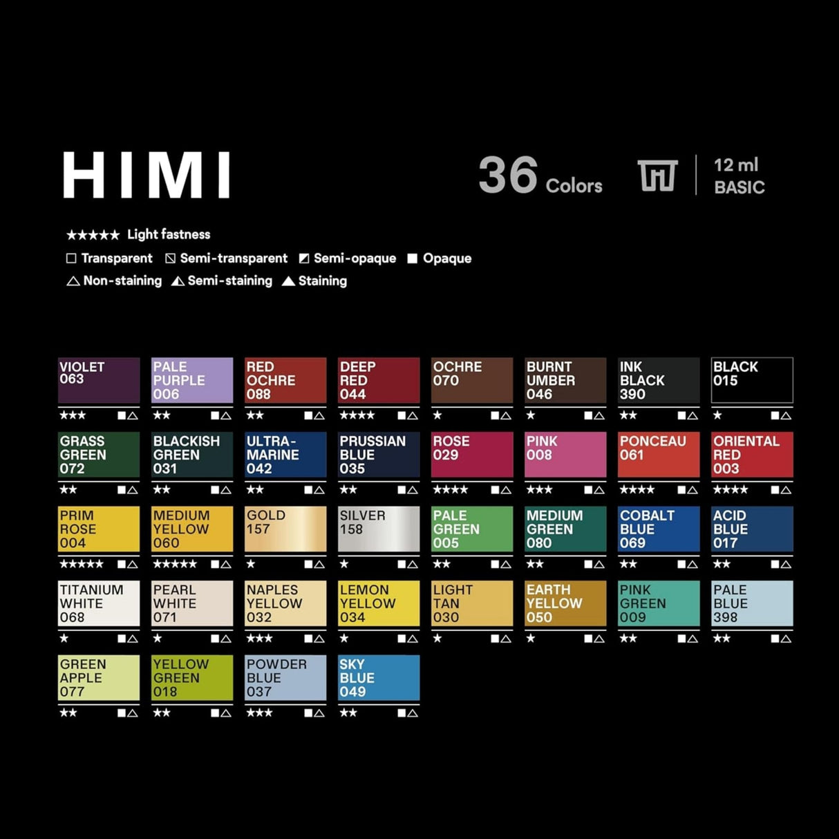 Himi - Set 36 Pinturas Acrílicas Twin Cup 12 ml
