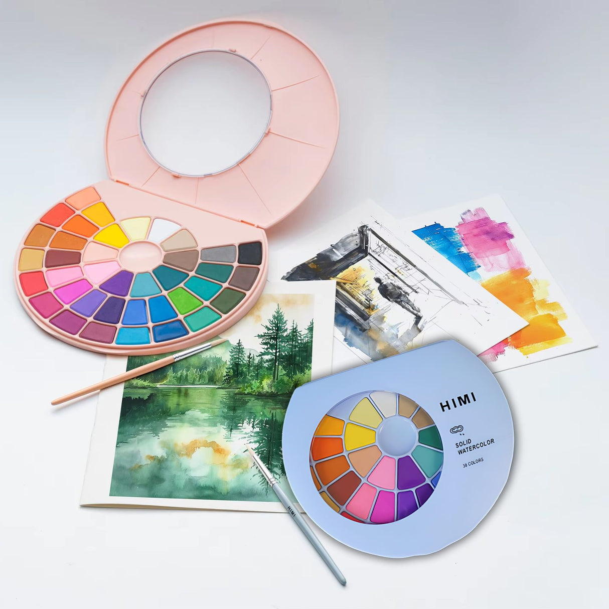 Himi - Set 38 Acuarelas en Pastilla Estuche Celeste