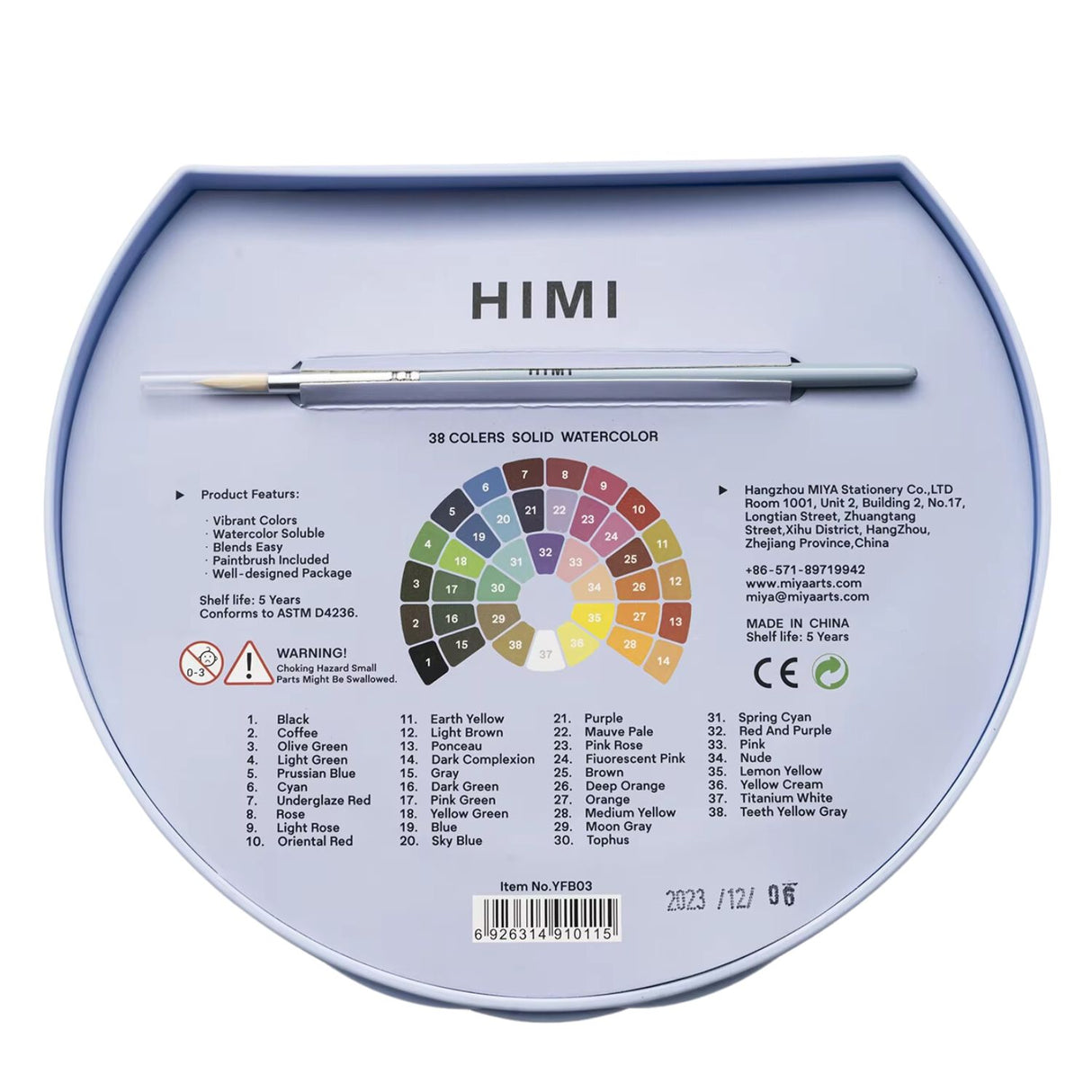 Himi - Set 38 Acuarelas en Pastilla Estuche Celeste