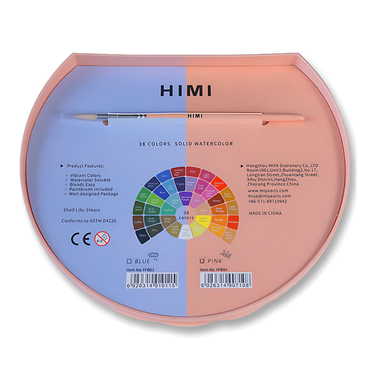 Himi - Set 38 Acuarelas en Pastilla Estuche Rosado