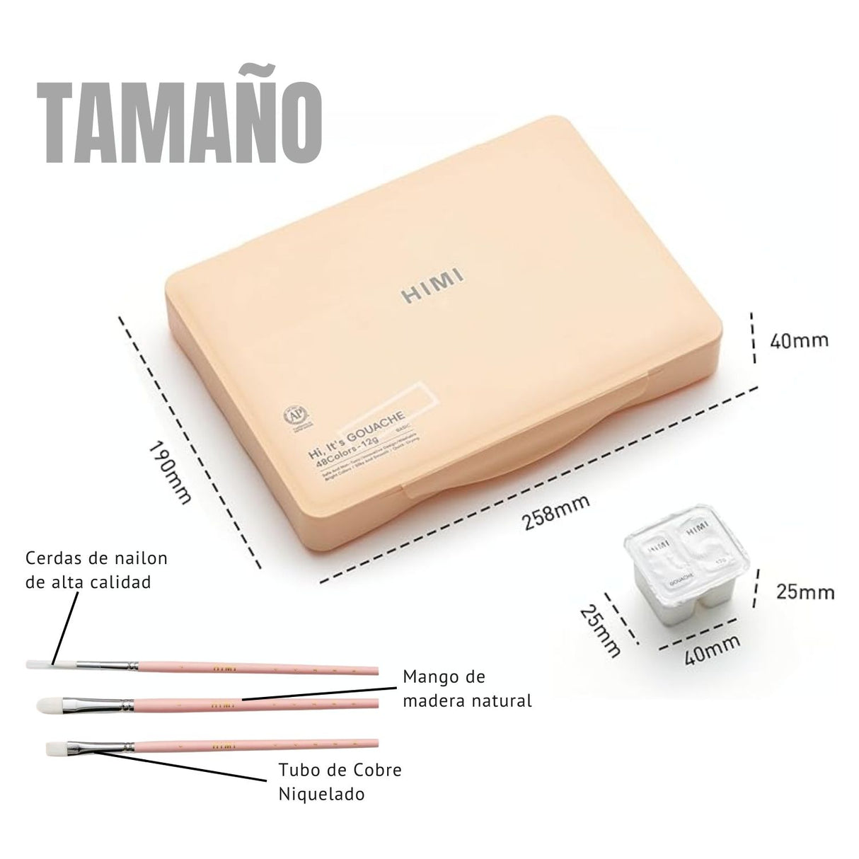 Himi - Set 48 Gouache Potes 12 g y Pinceles Peach Fuzz