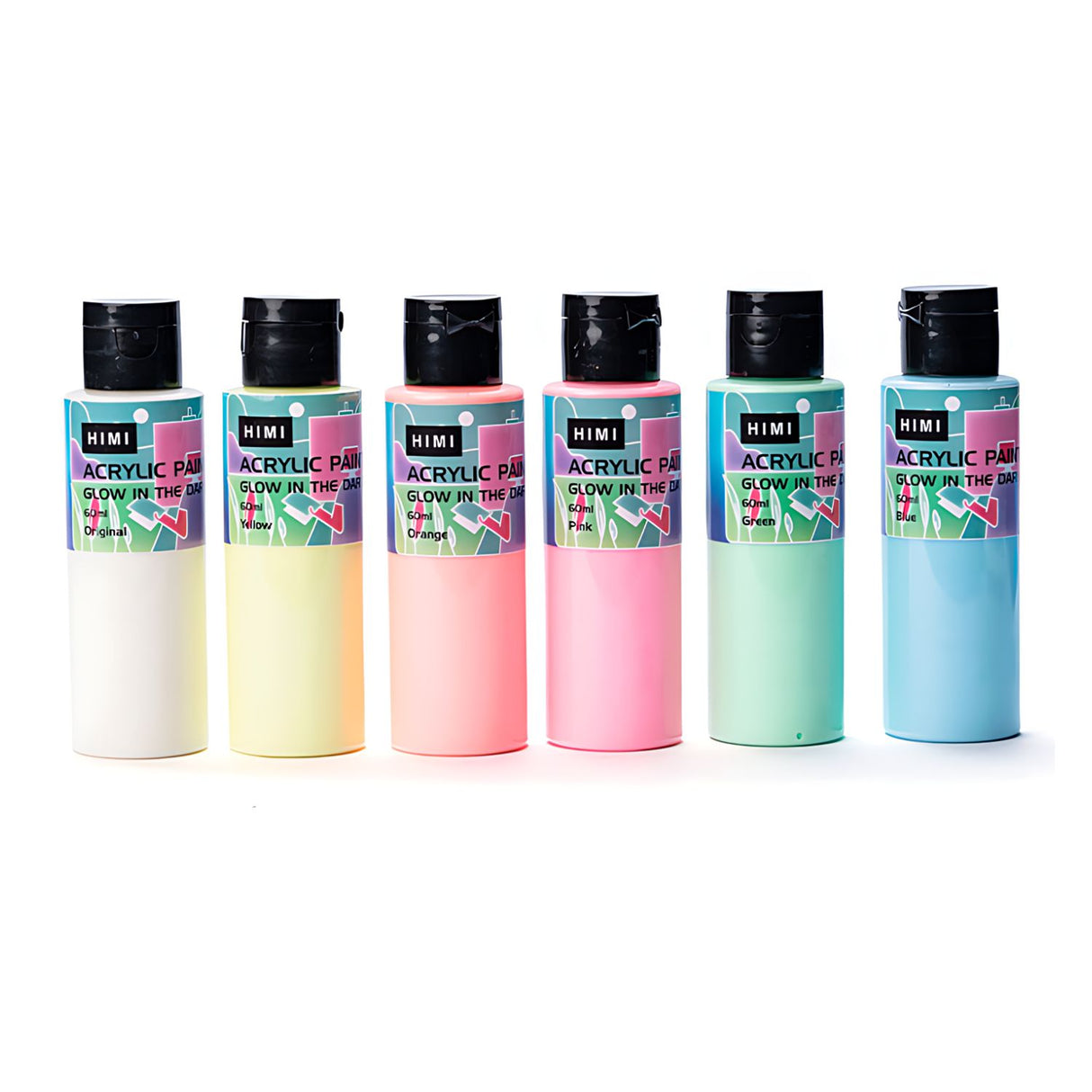Himi - Set 6 Pinturas Acrílicas Brilla en la Oscuridad 60 ml