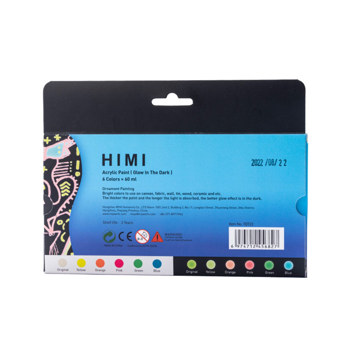 Himi - Set 6 Pinturas Acrílicas Brilla en la Oscuridad 60 ml