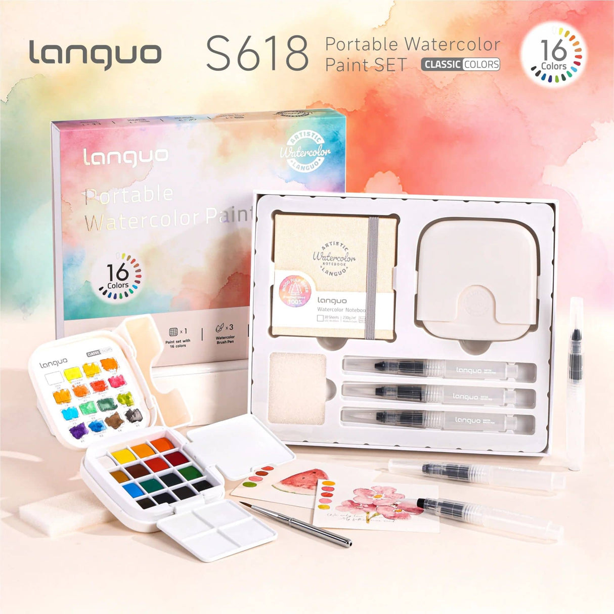 Languo - Kit Acuarelas Libreta y Pinceles Classic Colors