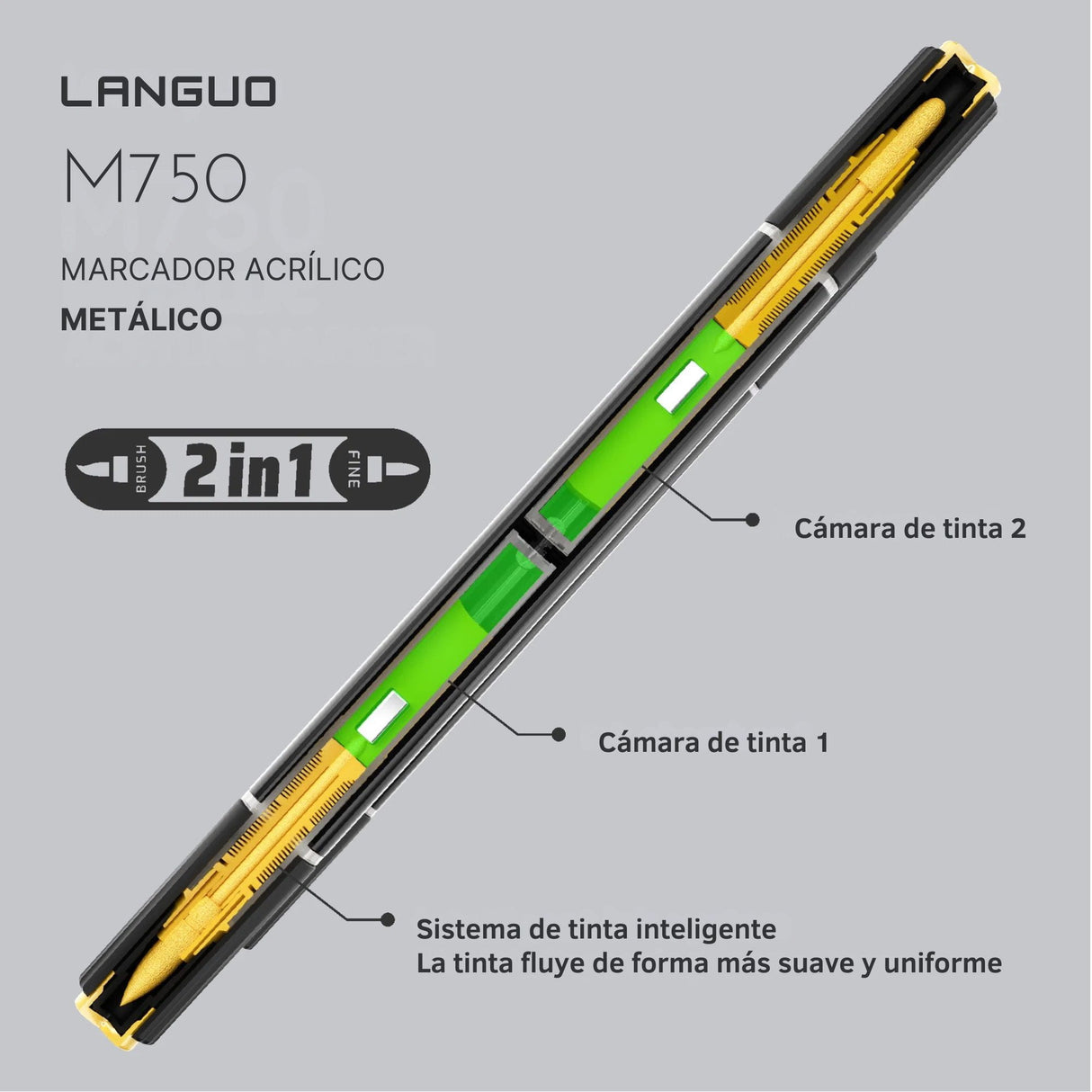 Languo - Set 12 Marcadores Acrílicos Metálicos Punta Pincel y Fina