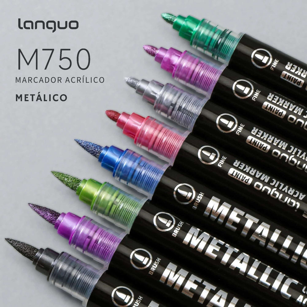 Languo - Set 12 Marcadores Acrílicos Metálicos Punta Pincel y Fina