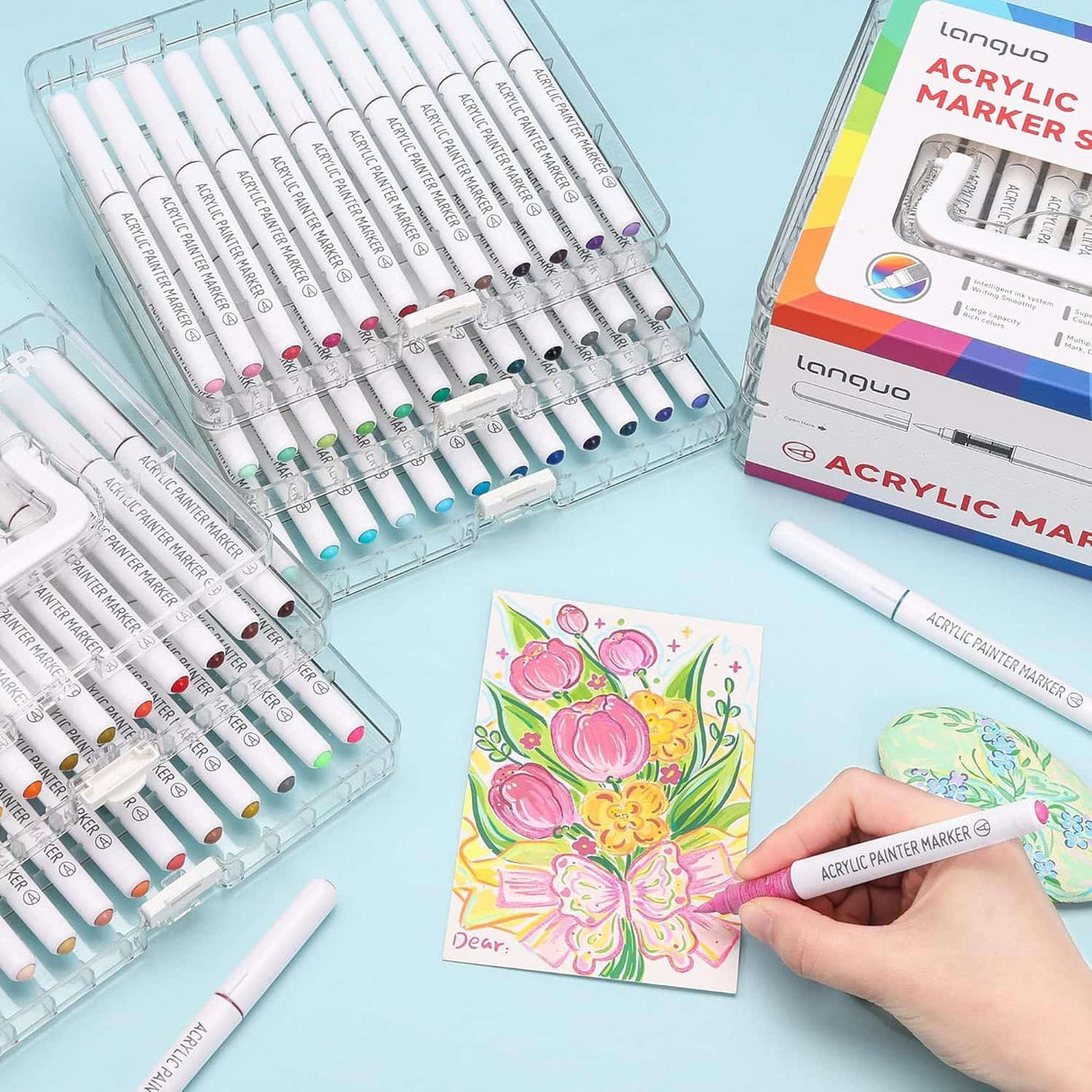 Languo - Set 60 Marcadores Acrílicos Punta Pincel