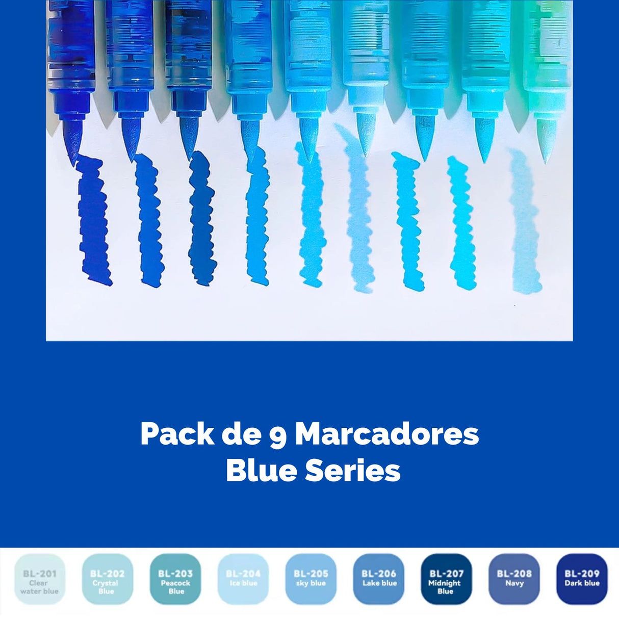 Languo - Set 9 Marcadores Acrílicos Punta Pincel Blue Series