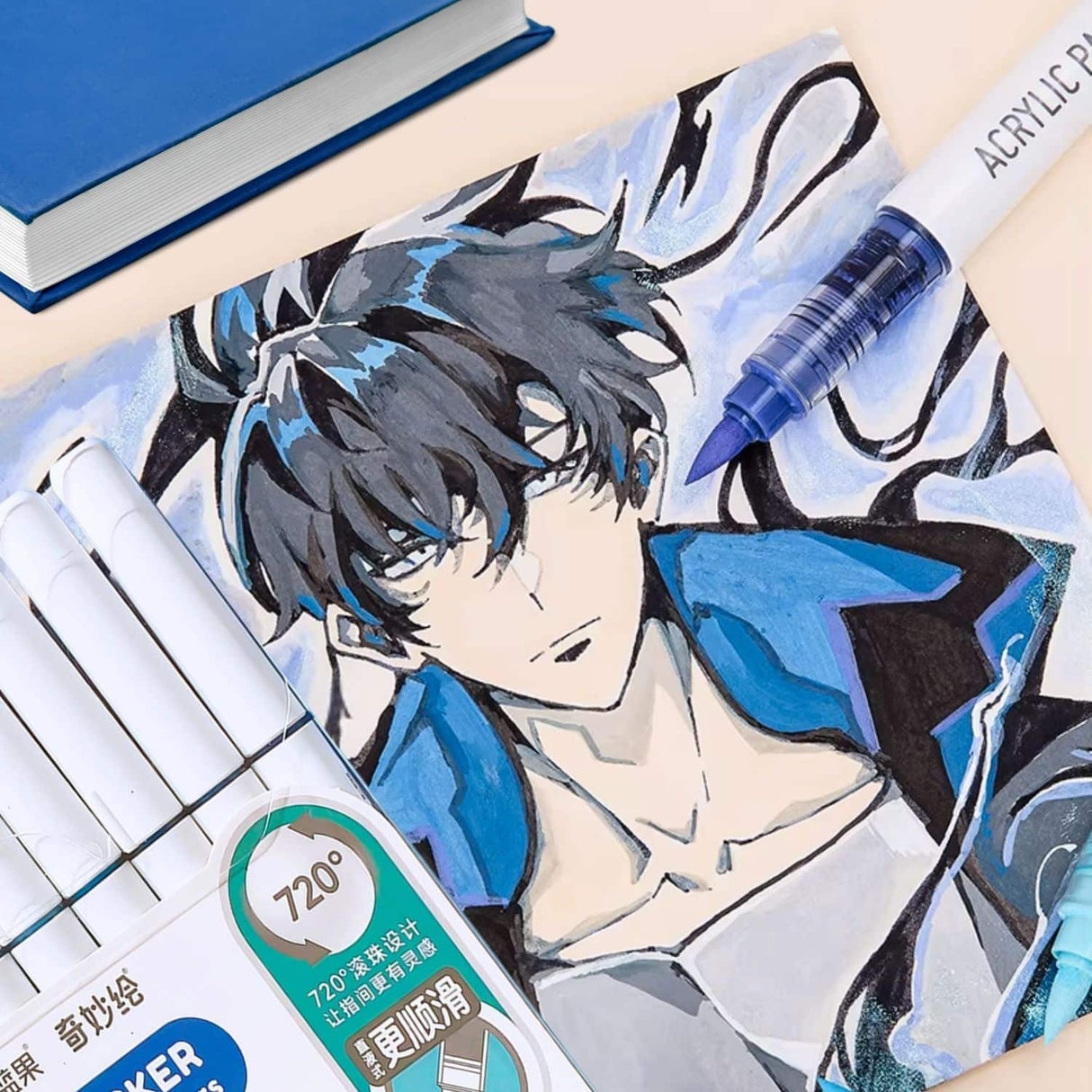 Languo - Set 9 Marcadores Acrílicos Punta Pincel Blue Series