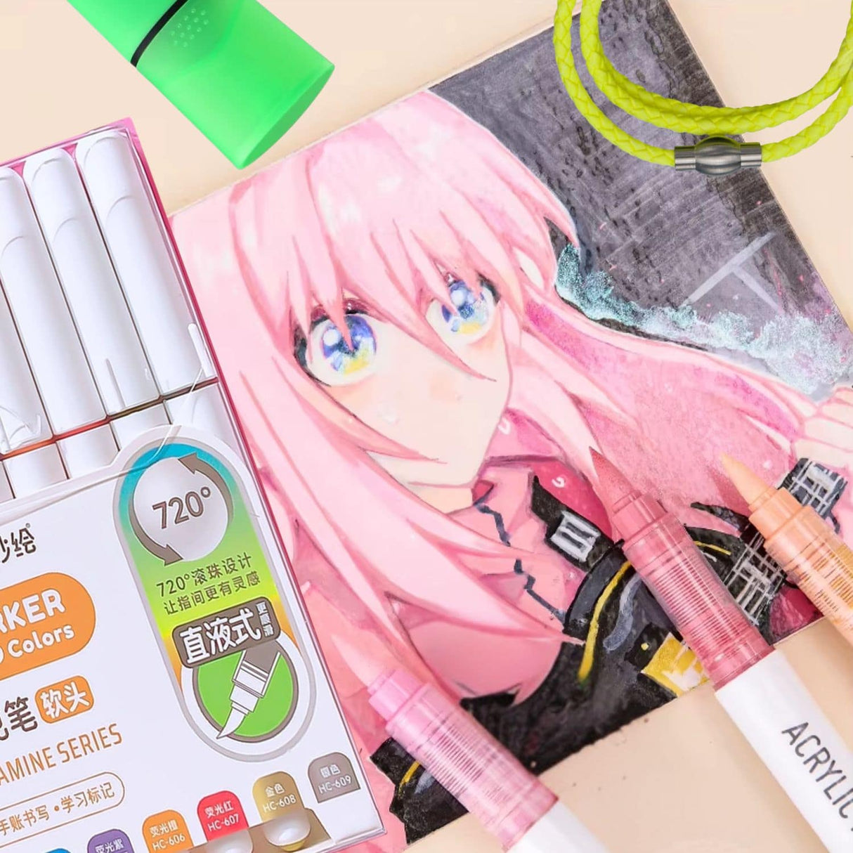 Languo - Set 9 Marcadores Acrílicos Punta Pincel Dopamine Series