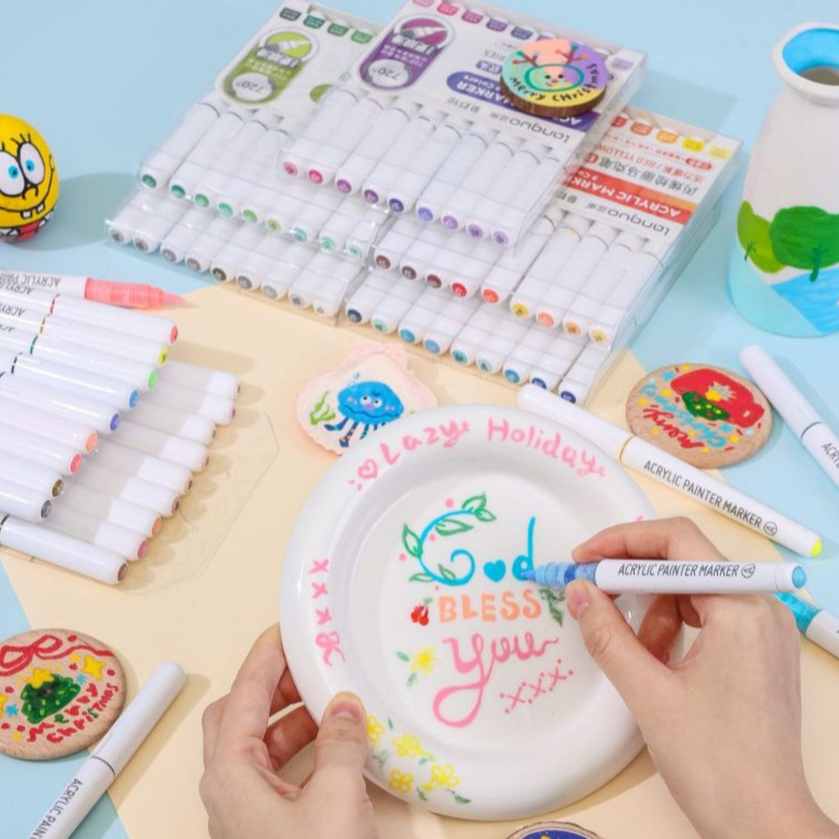 Languo - Set 9 Marcadores Acrílicos Punta Pincel Dopamine Series