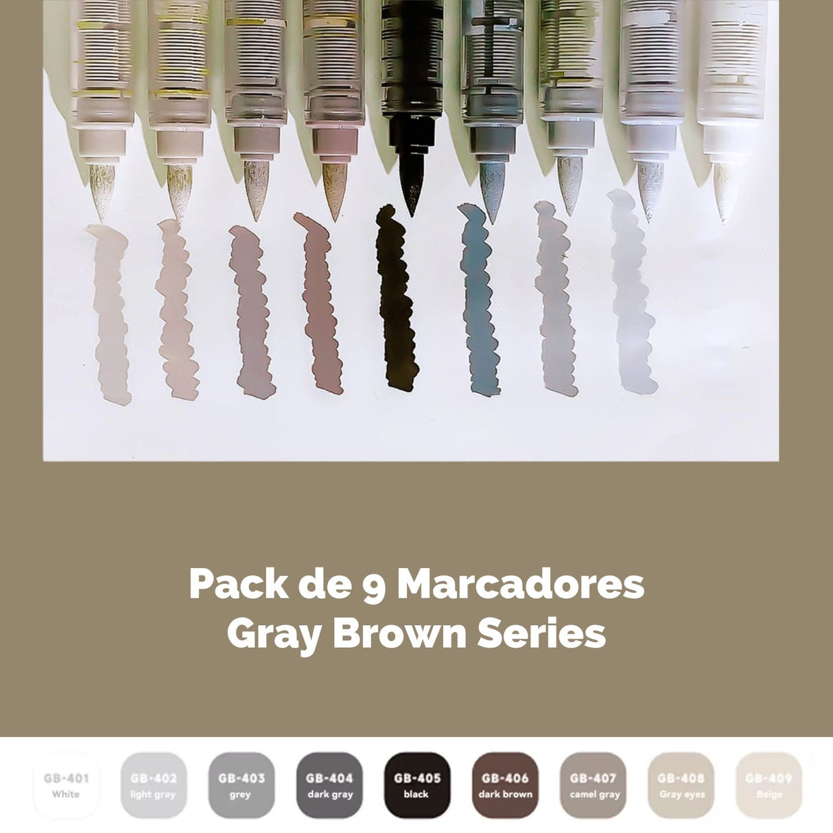 Languo - Set 9 Marcadores Acrílicos Punta Pincel Gray Brown Series