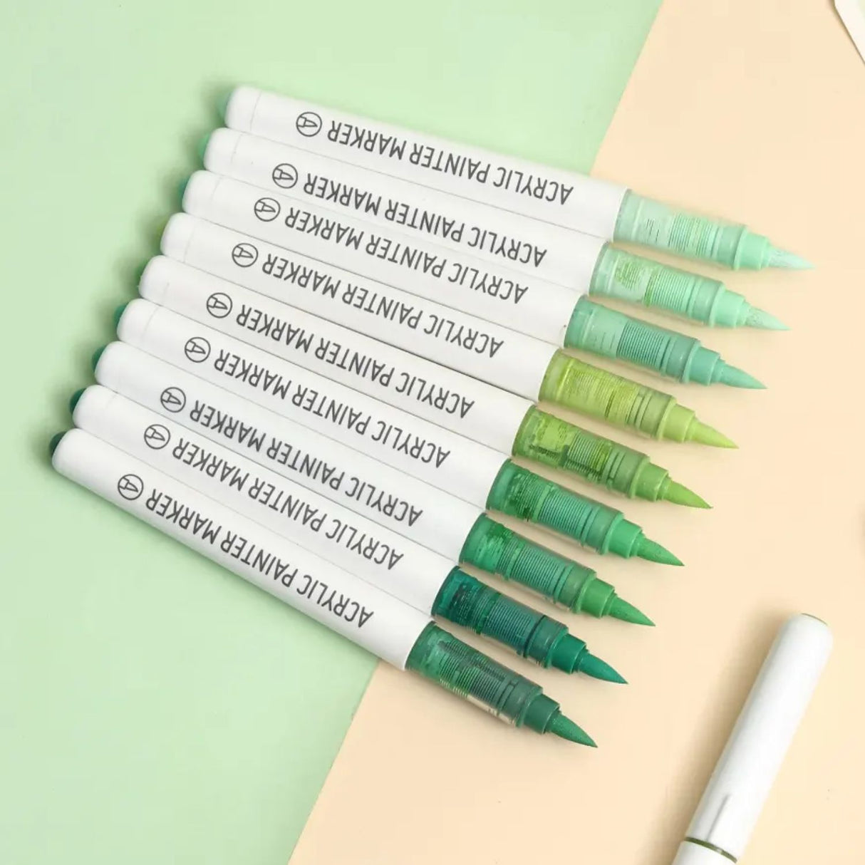 Languo - Set 9 Marcadores Acrílicos Punta Pincel Green Series