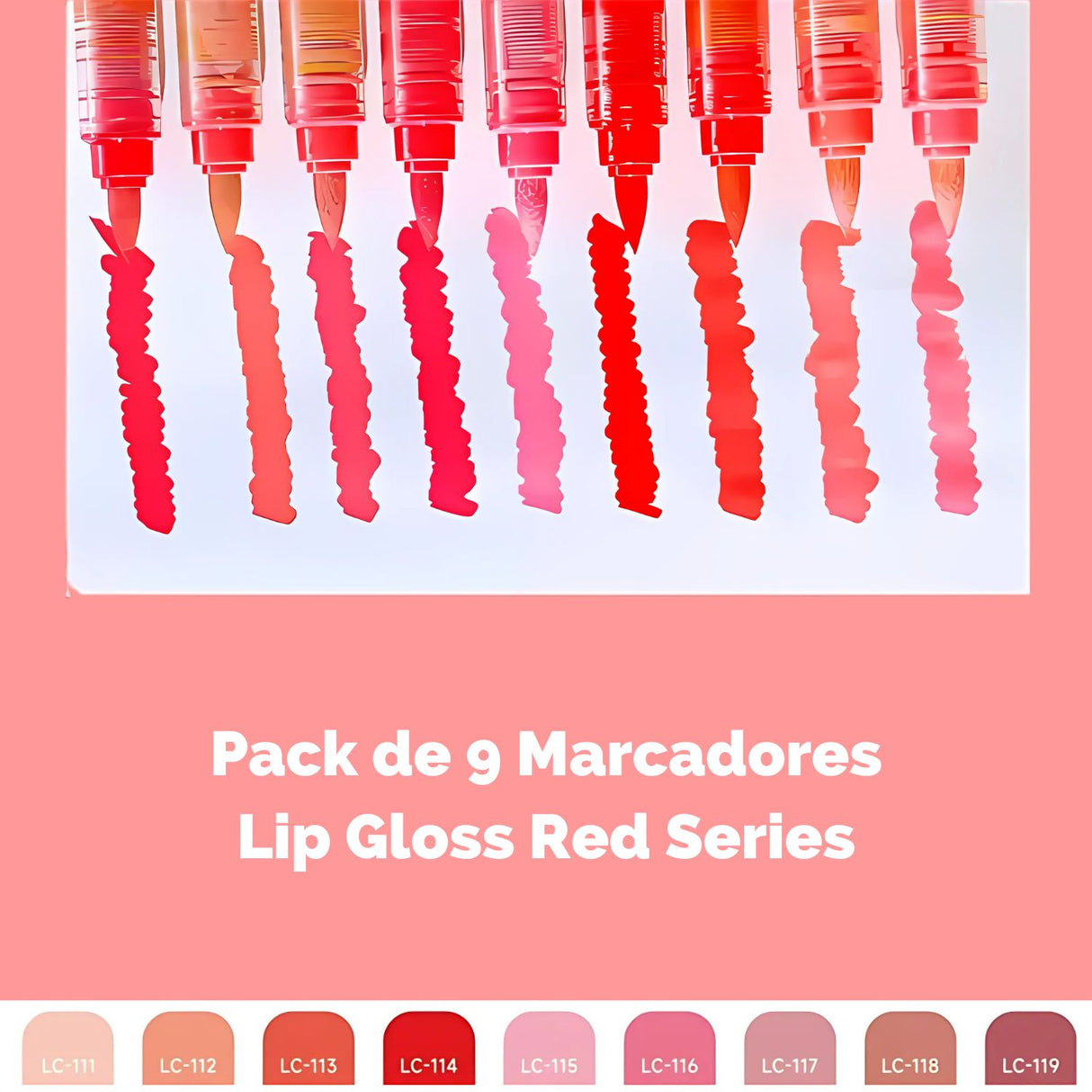 Languo - Set 9 Marcadores Acrílicos Punta Pincel Lip Gloss Red Series