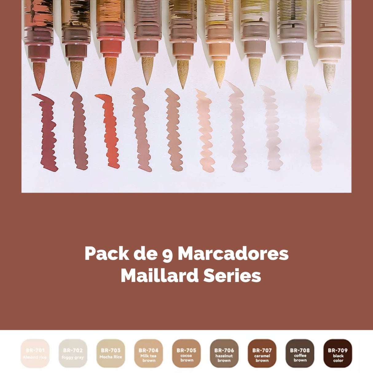 Languo - Set 9 Marcadores Acrílicos Punta Pincel Maillard Series