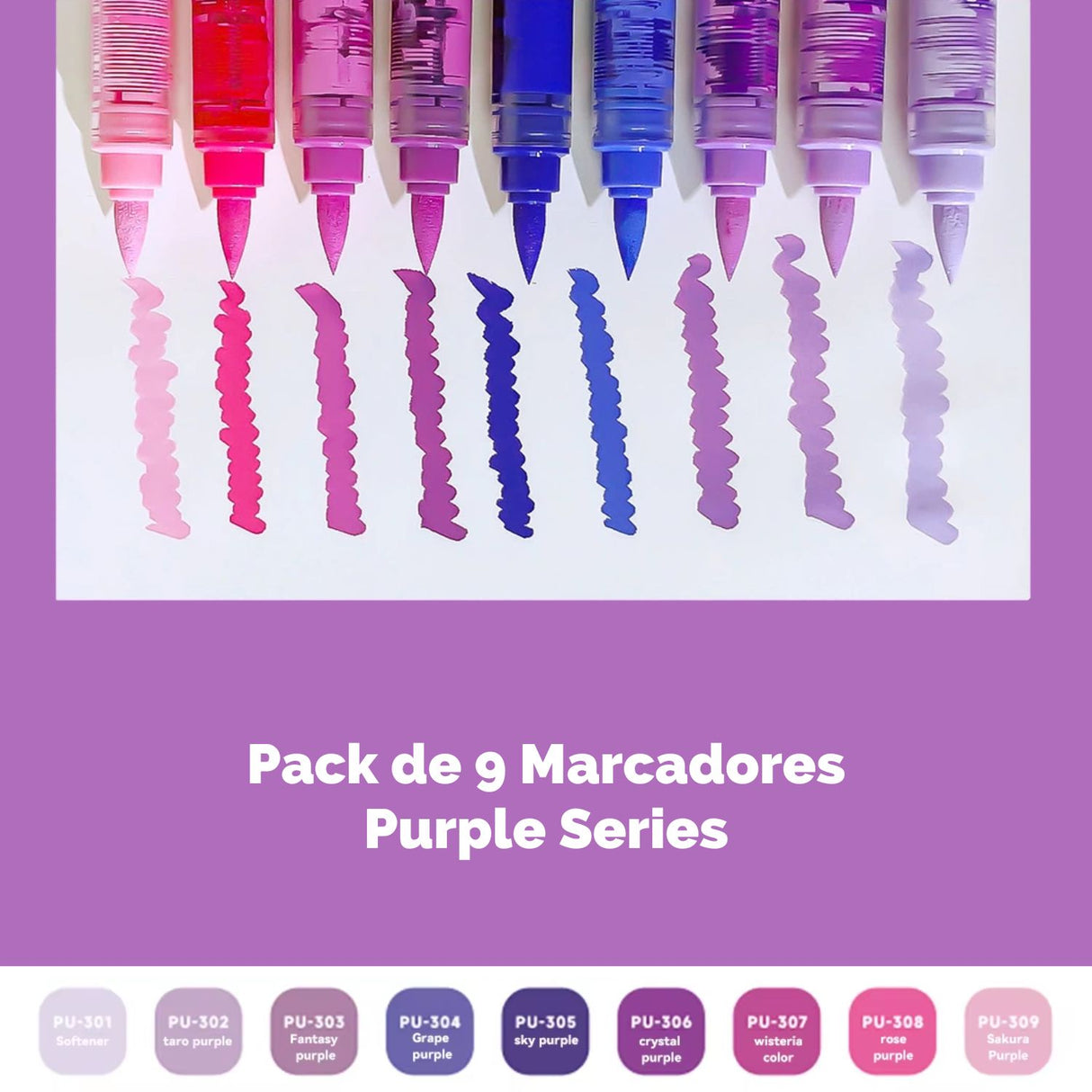 Languo - Set 9 Marcadores Acrílicos Punta Pincel Purple Series
