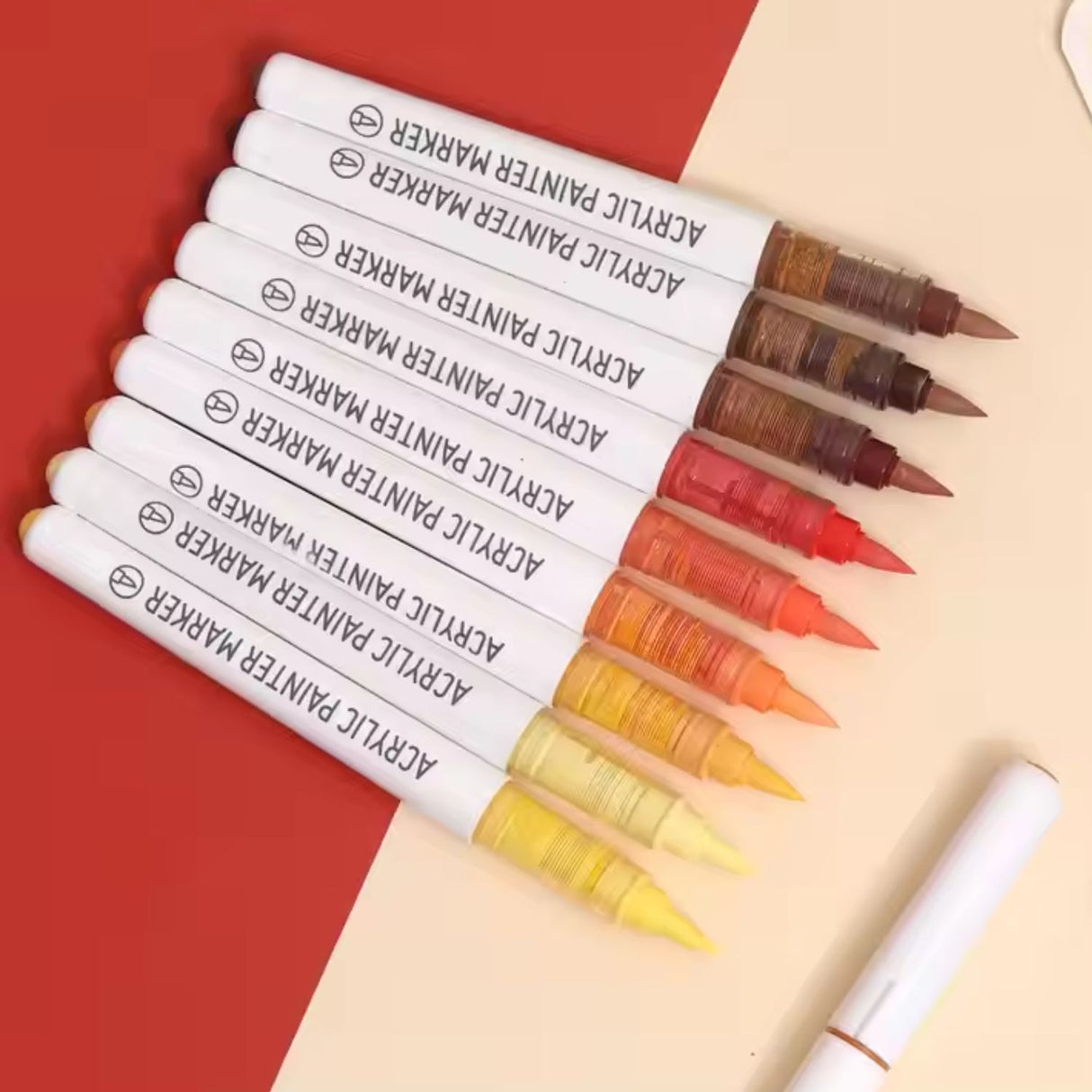 Languo - Set 9 Marcadores Acrílicos Punta Pincel Red Yellow Series