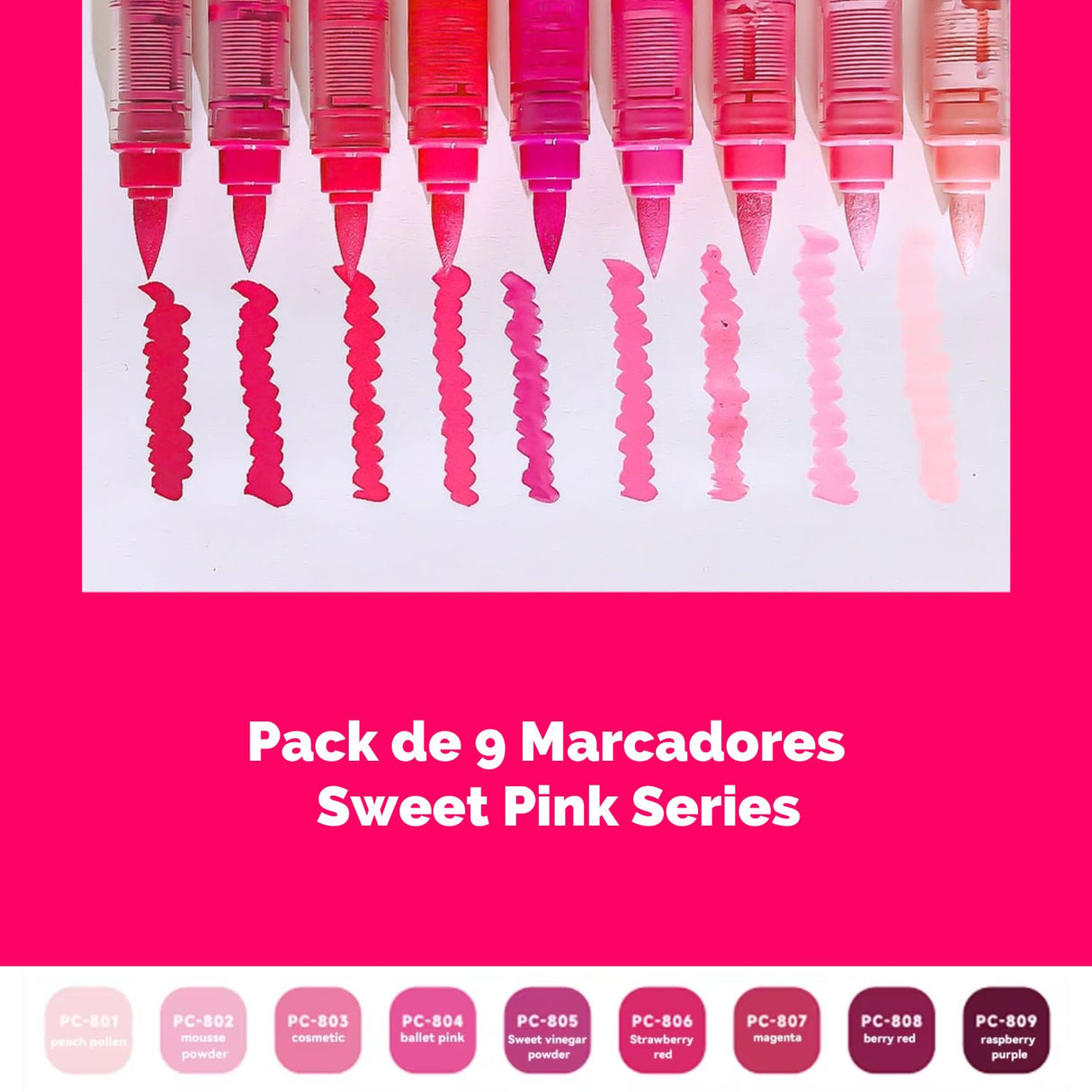 Languo - Set 9 Marcadores Acrílicos Punta Pincel Sweet Pink Series